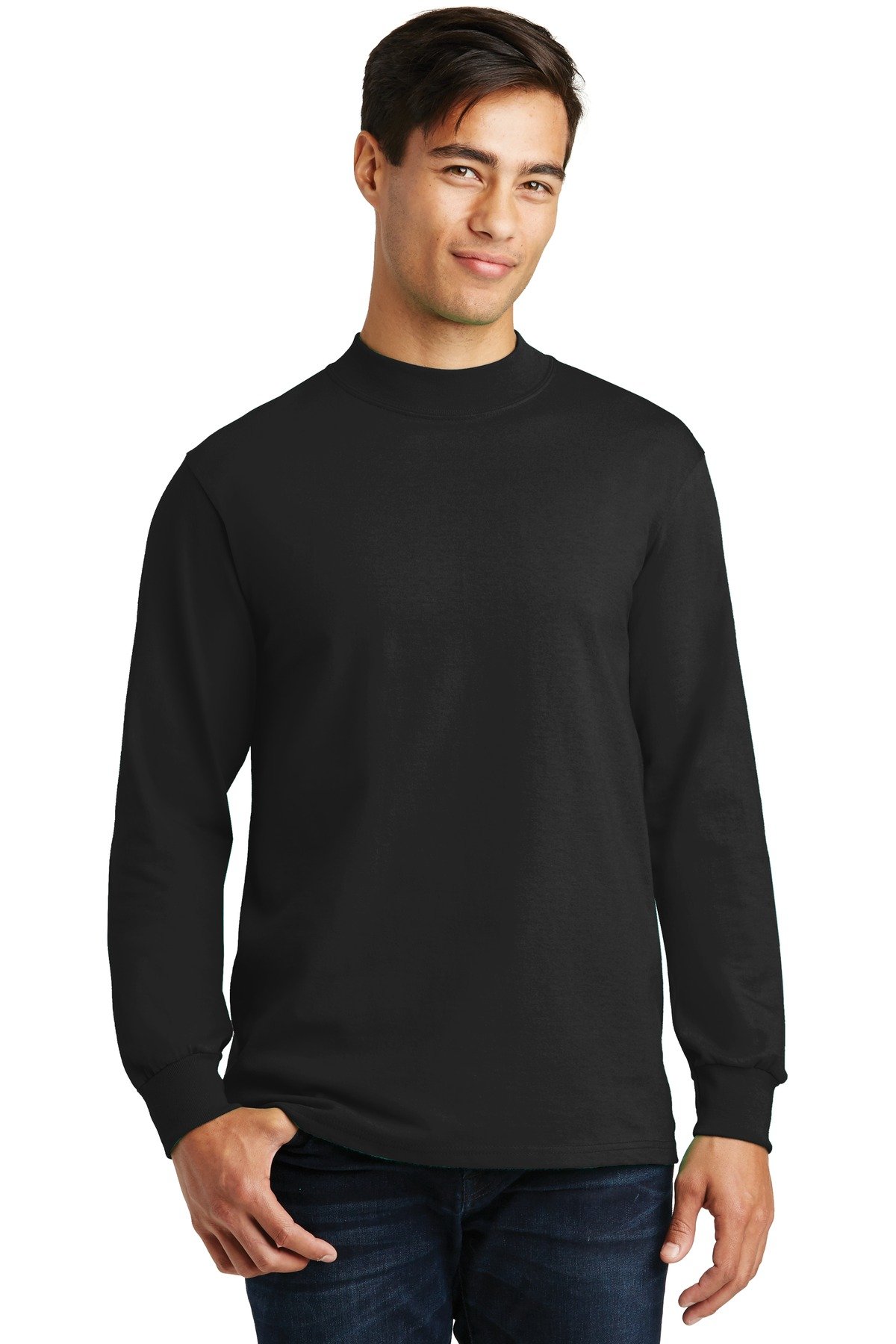 Port & Company PC61M Mock Turtleneck Long Sleeve Shirt for Men & Women - Comfortable Crewneck Pullover for Work, Casual Wear & Layering