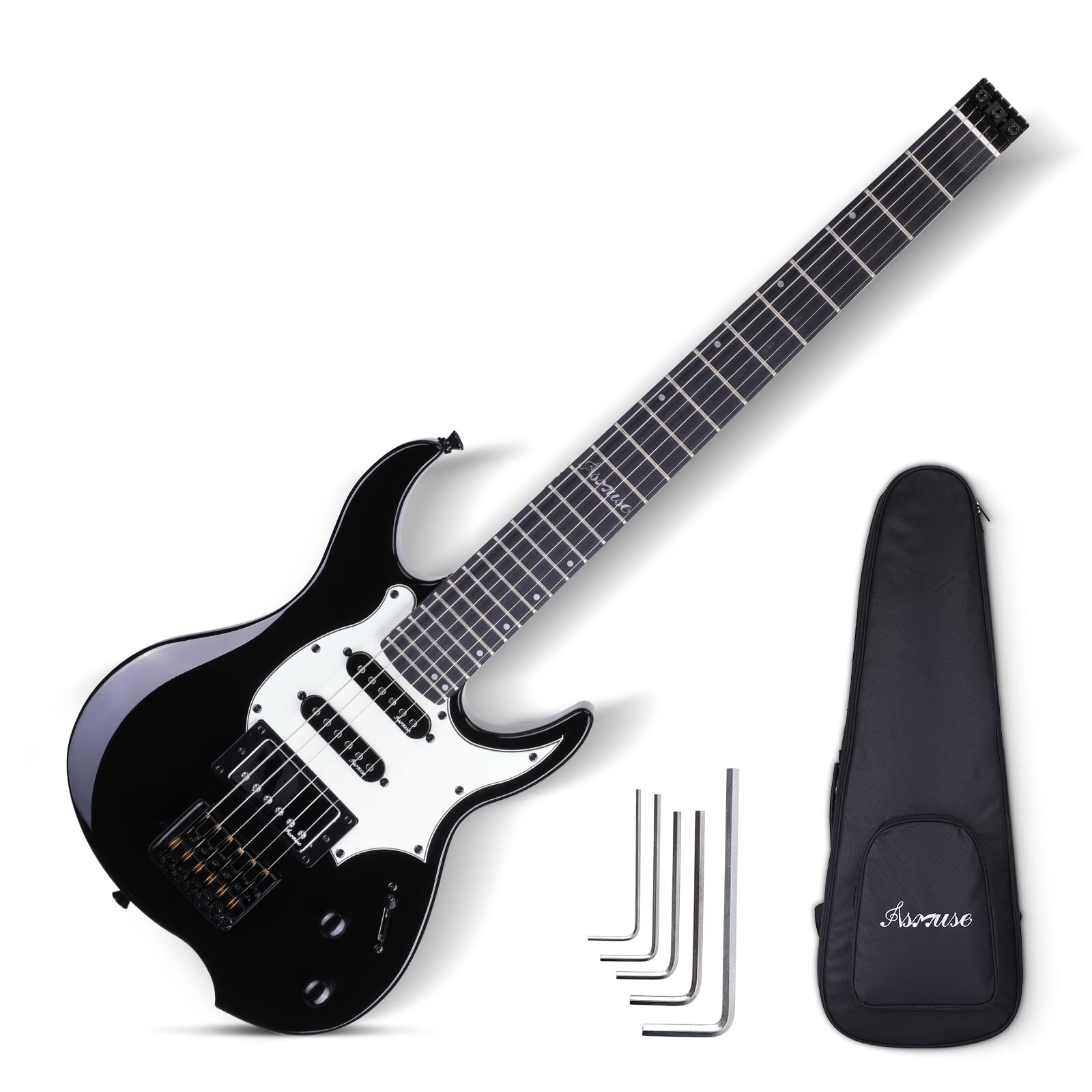**Asmuse Headless Electric Guitar - Full Size Beginner Kit with HH Pickup, Solid Body & Starter Accessories (Gig Bag, Picks, Strap) - Perfect for Home Practice, Studio Recording & Live Performances**