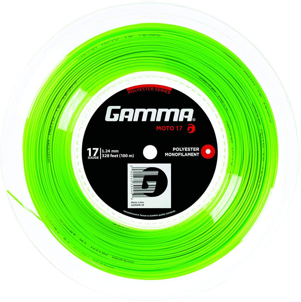 Gamma AMP Moto 17/1.24 Tennis String Mini Reel (Lime Green) - High Performance Polyester String for Tennis Rackets - Perfect for Competitive Play & Stringing Practice