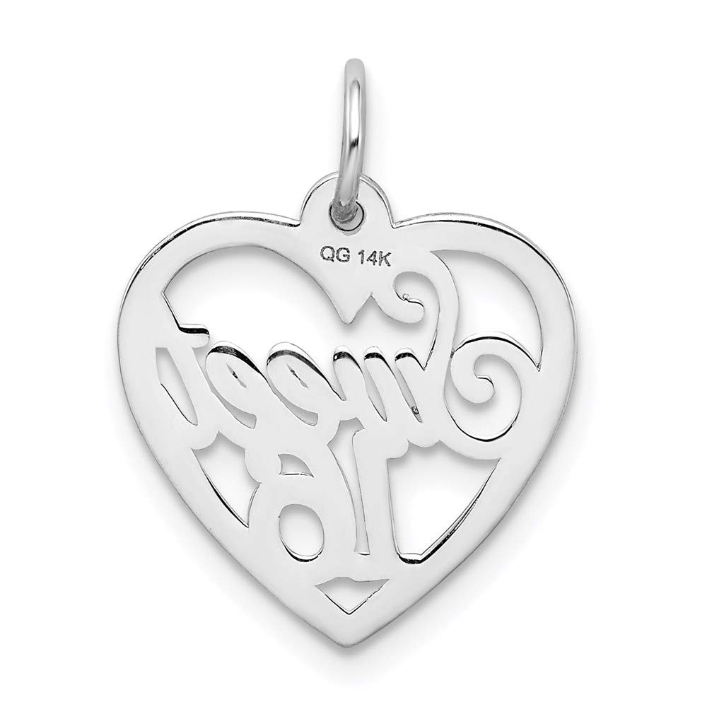 The Black Bow 14k White Gold Sweet 16 Heart Charm Pendant, 16mm - Perfect for Birthdays, Anniversaries, and Special Occasions