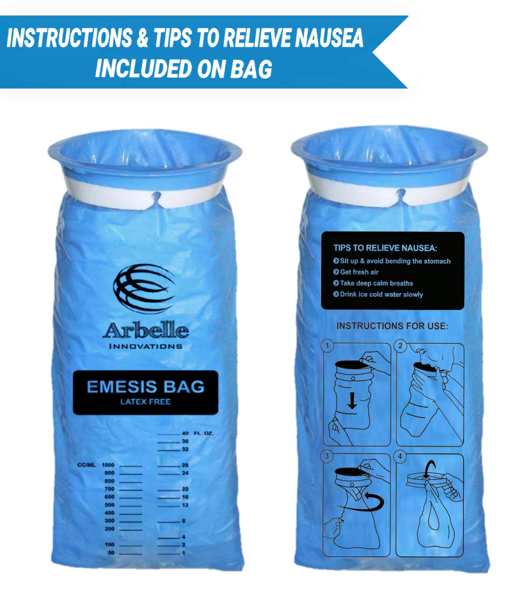 Disposable Vomit Bags for Motion Sickness & Nausea Relief - 40 Pack with Wet Wipes | Leak Proof, Travel Friendly | Ideal for Car, Pregnancy & Chemotherapy | Hospital, Airplane & Cruise Essential