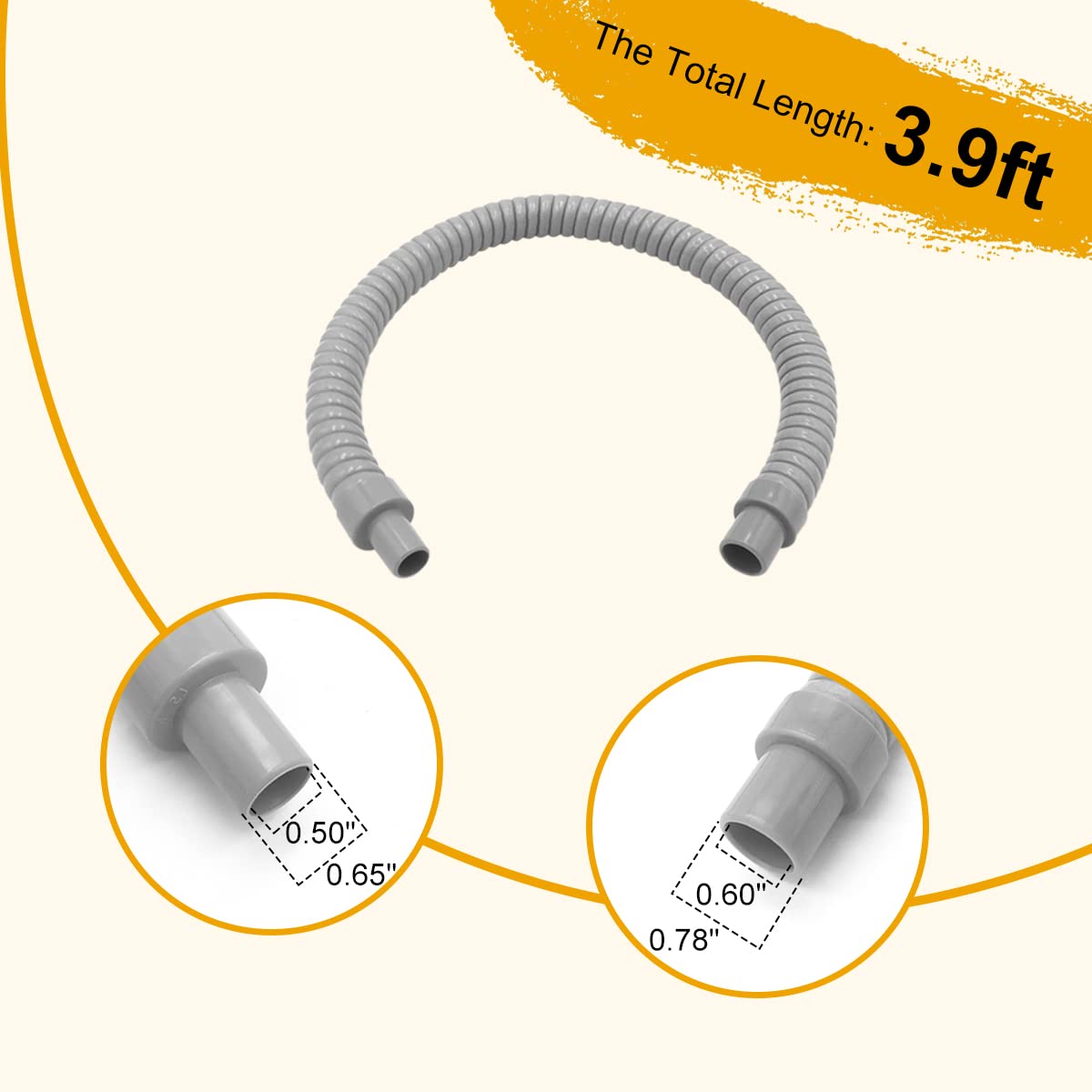 LBG Products 3.9ft PVC Insulated Water Drain Hose for Portable Air Conditioners - Flexible, Anti-Freezing, Durable - Perfect for Home, Office & RV Use