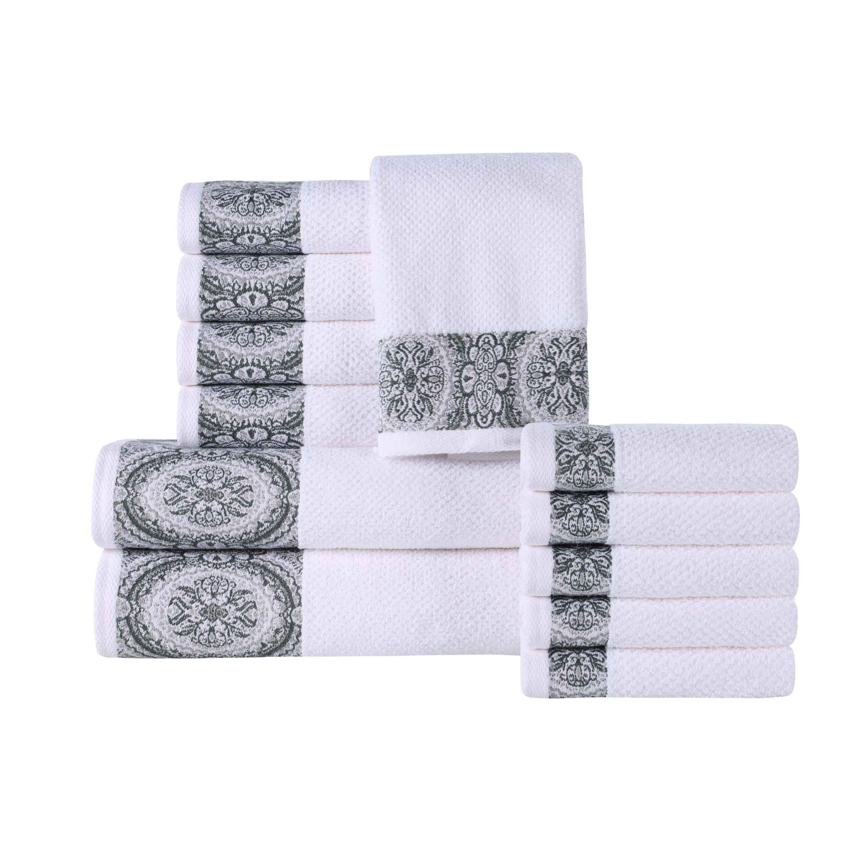 Premium 12-Piece Medallion Cotton Jacquard Towel Set - Soft, Absorbent & Luxurious Bath, Beach & Spa Towels for Home & Hotel Use