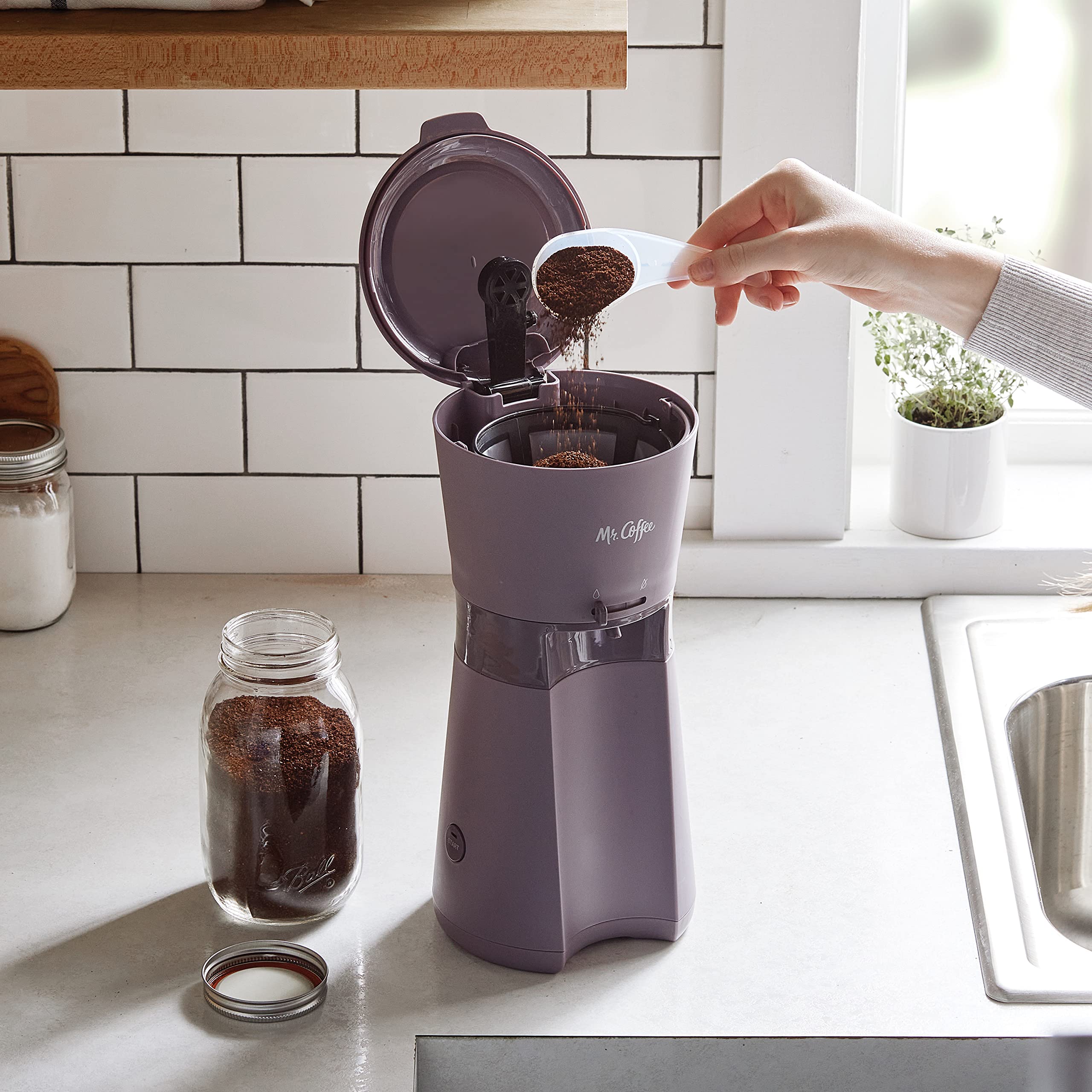 Mr. Coffee Iced Coffee Maker - Single Serve Machine with 22oz Tumbler & Reusable Filter, Lavender - Perfect for Home, Office & Outdoor Iced Coffee Brewing