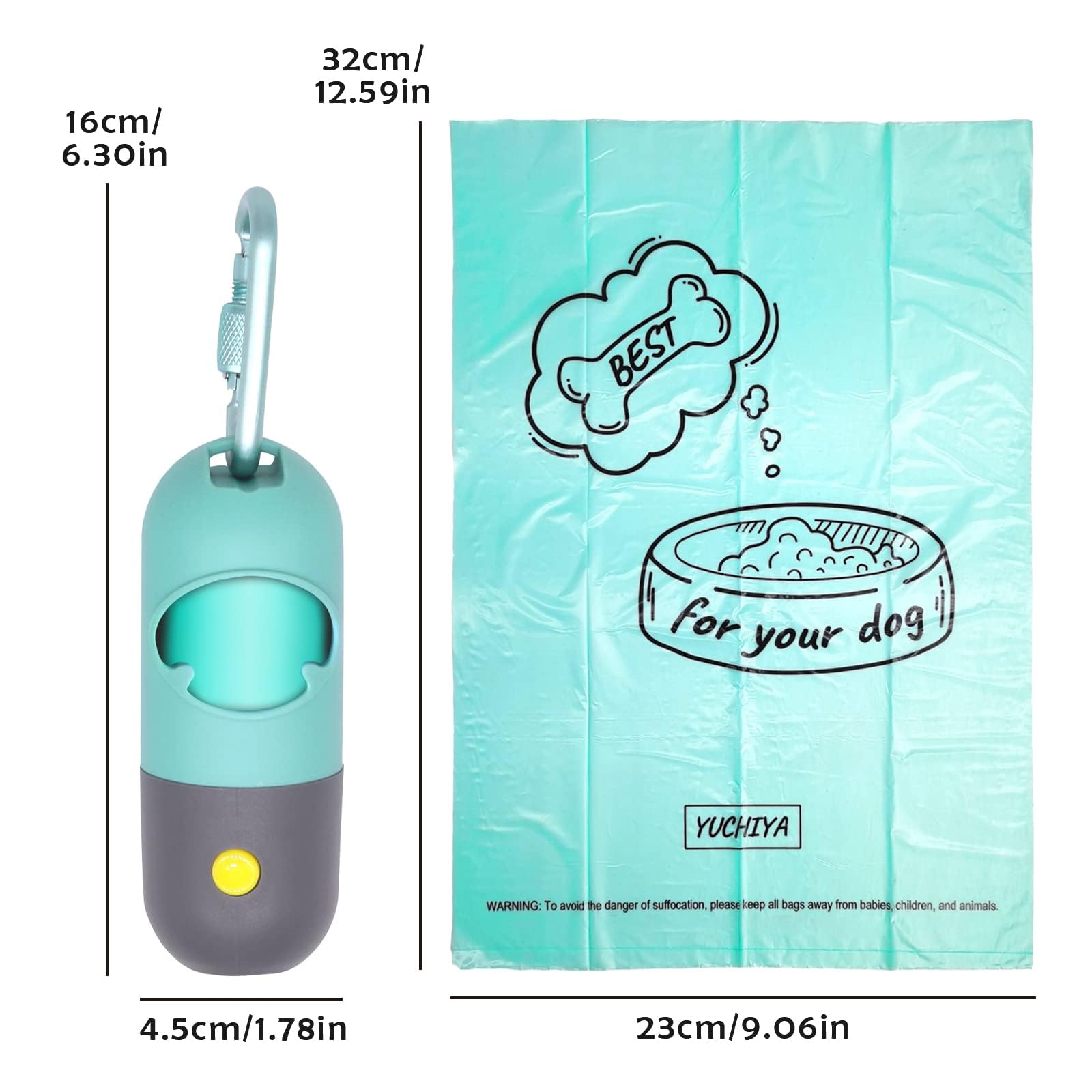 LED Dog Poop Bag Holder with Flashlight | Leash-Mounted Pet Waste Dispenser | Leak-Proof Doggie Potty Bags Container (195 Bags Included) - Crystal Blue | Perfect for Night Walks & Park Cleanups