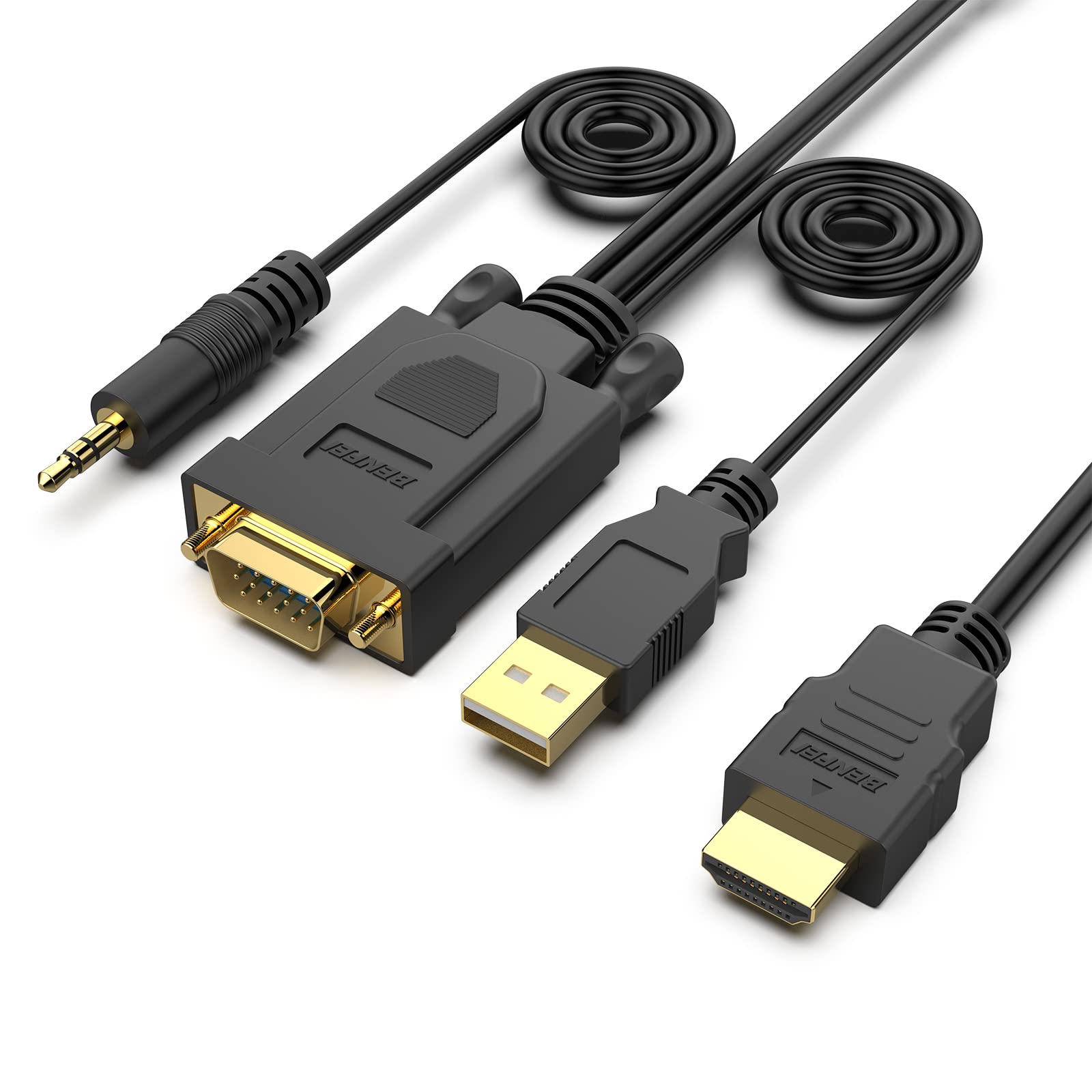 Premium BENFEI HDMI to VGA Cable with Audio (3m/10ft) - Gold-Plated Connectors for Crystal Clear Signal - Compatible with Laptop, PC, Monitor, Projector, HDTV - Perfect for Home Office, Gaming & Presentations