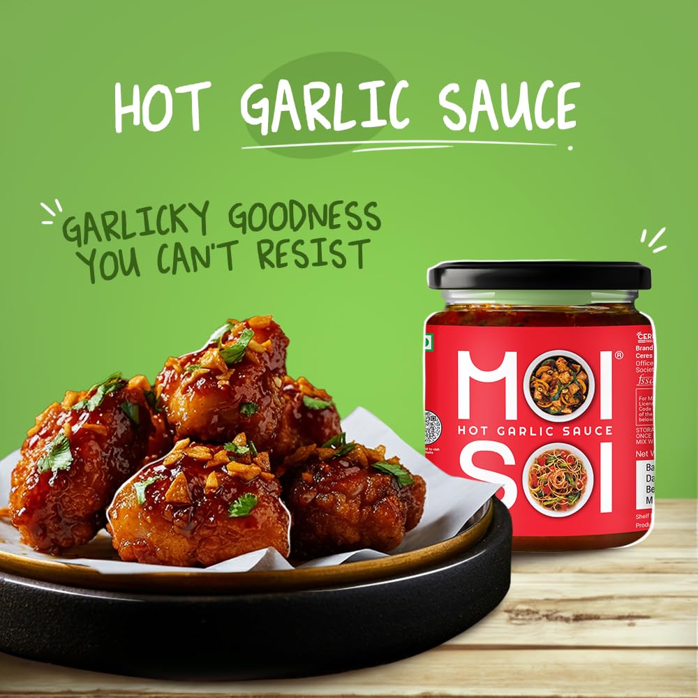 Premium MOI SOI Hot Garlic Sauce - Vegan, Gluten-Free, No MSG, No Artificial Colors - Perfect for Stir Fry, Marinating, Dipping & Cooking - Freshly Shipped 175g