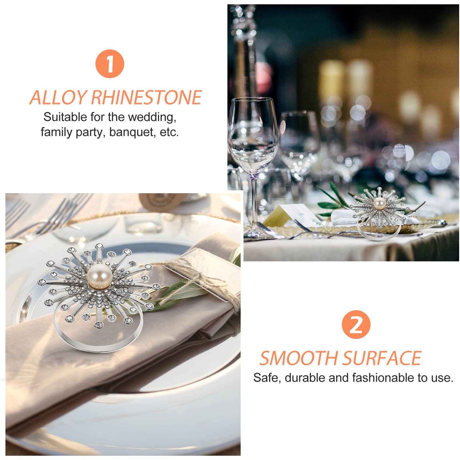6pcs Sunflower Pearl Napkin Rings Set - Elegant Floral Napkin Holders for Wedding, Banquet & Dinner Table Decor - Perfect for Holiday Parties, Hotel & Restaurant Table Settings
