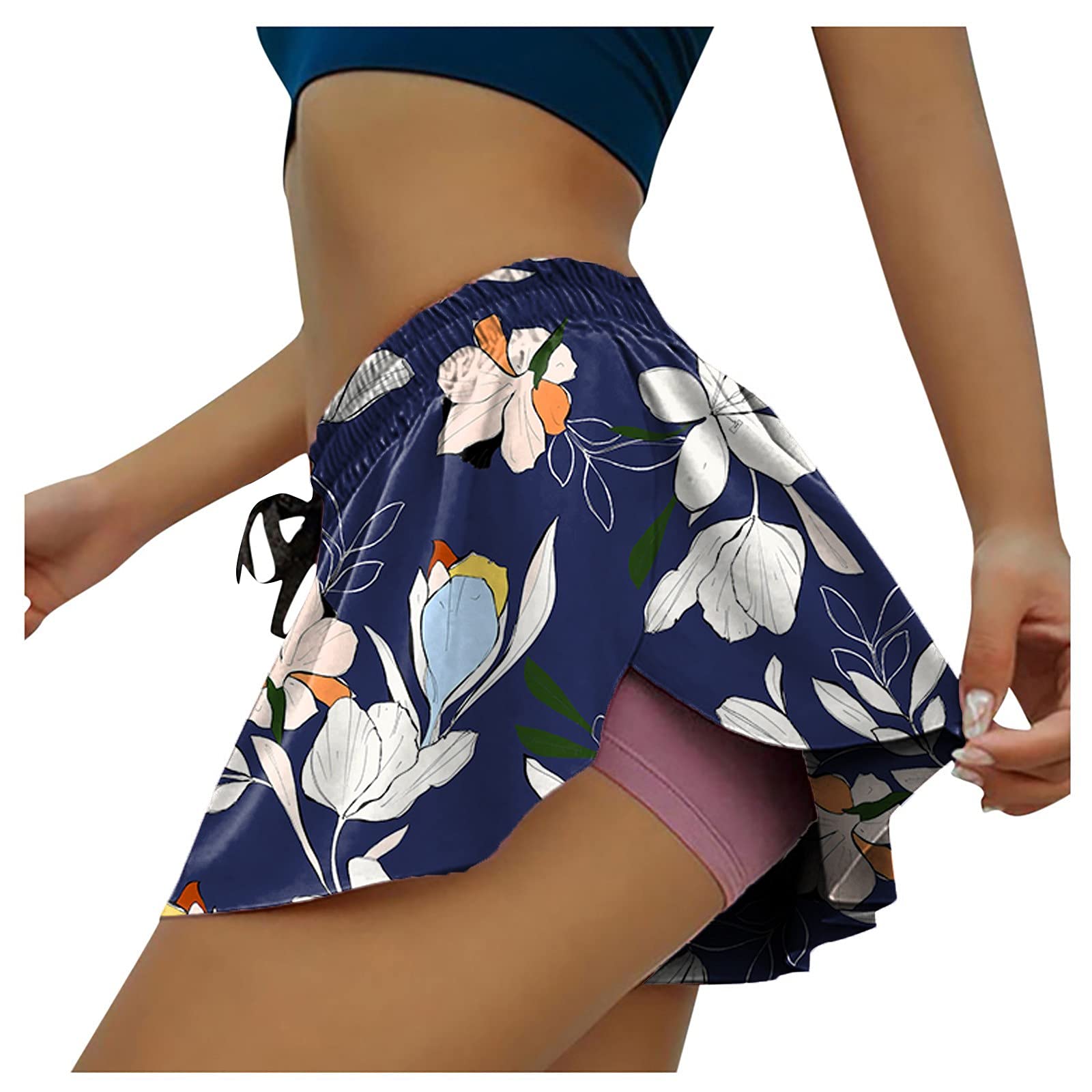 SERYU Women's 2-in-1 Running & Yoga Shorts - Quick Dry Athletic Shorts with Drawstring Waist & Flowy Hem - Perfect for Gym, Workout, Yoga & Summer Outdoor Activities