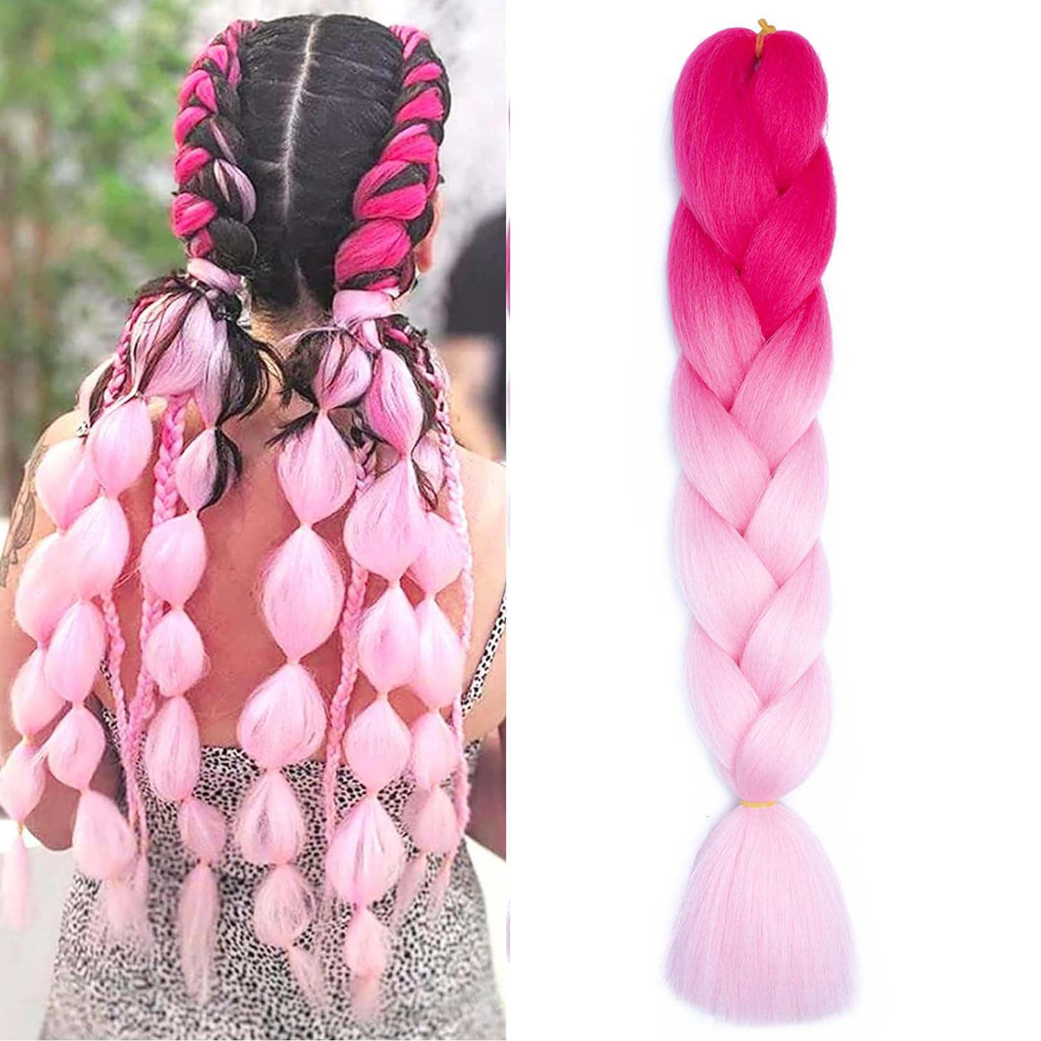 Ritzkart Ultra Braid 24 Inch Raw Hair Braiding Hair for Wigs, Hair Extensions & Dreadlocks - Dark to Light Pink (B40) | Perfect for Styling, Cosplay & Protective Hairstyles