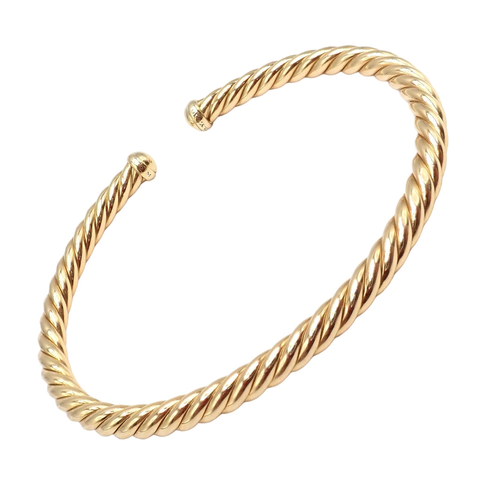 Authentic David Yurman DY 18k Yellow Gold 4mm Cable Medium Bangle Bracelet for Women - Luxury Jewelry Gift for Anniversary, Birthday & Special Occasions