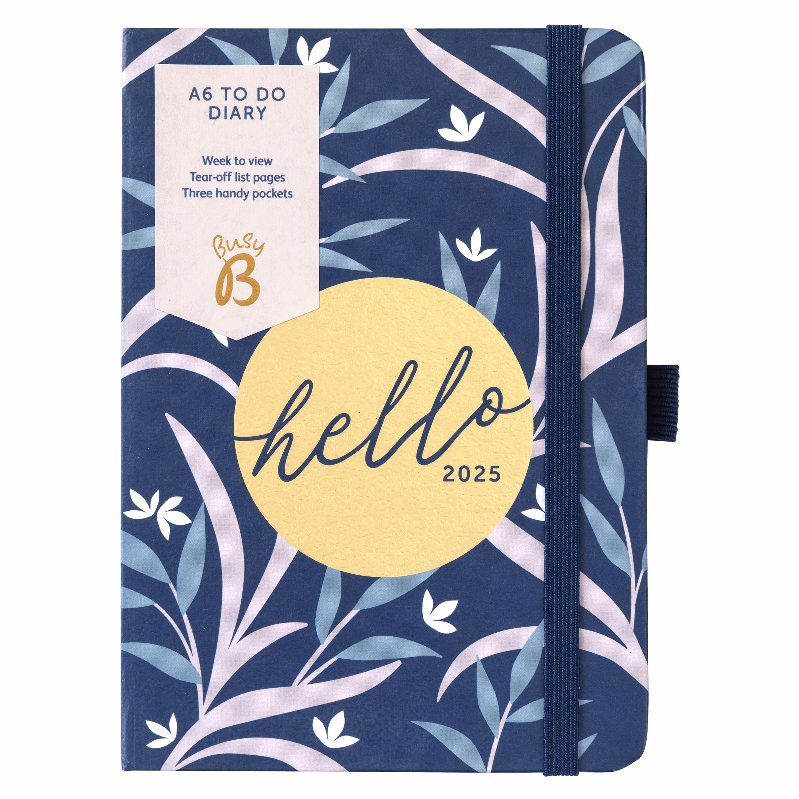 Busy B 2025 A6 Weekly Planner - Compact Navy Floral Diary with To-Do Lists, Notes Pages & 3 Pockets | Week-to-View Layout + Year Planner | Perfect for Work, School & Personal Organization