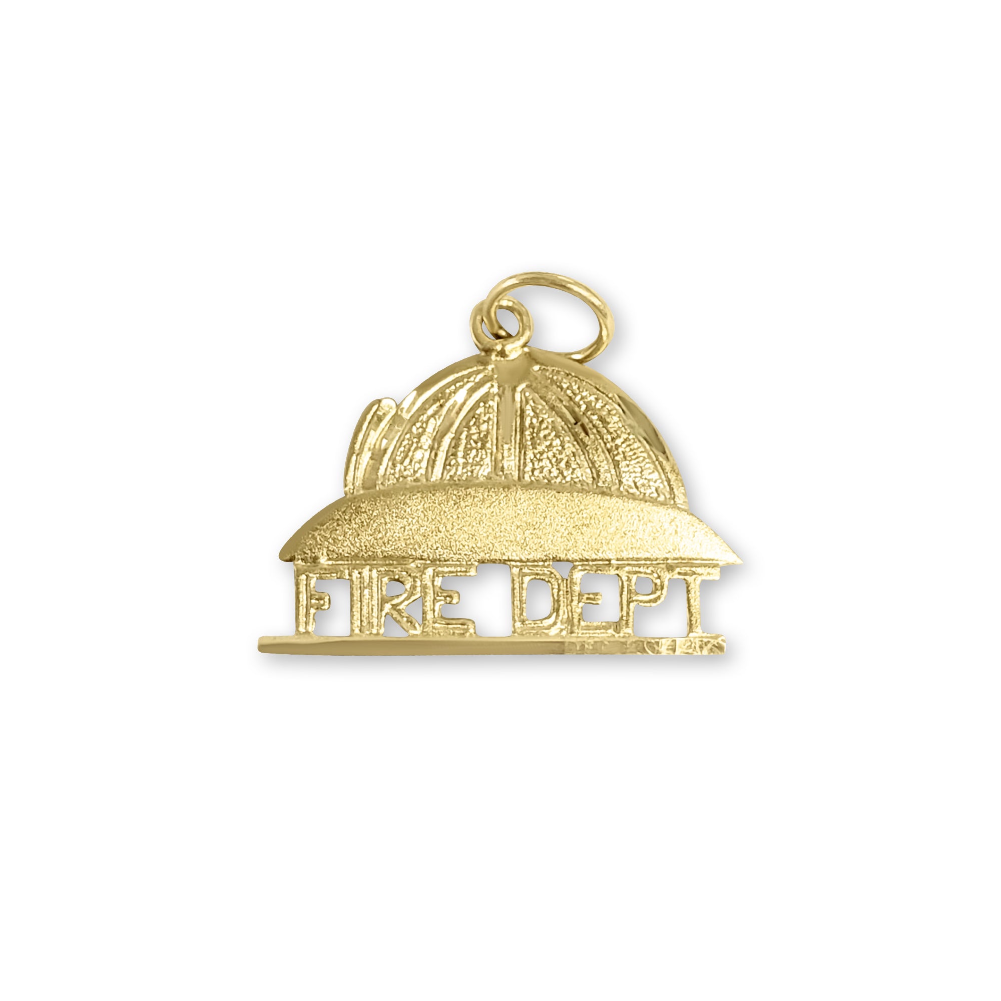 14k Yellow Gold Fire Department Charm Pendant with Diamond Cuts - Perfect for Firefighters, First Responders & Gift Giving