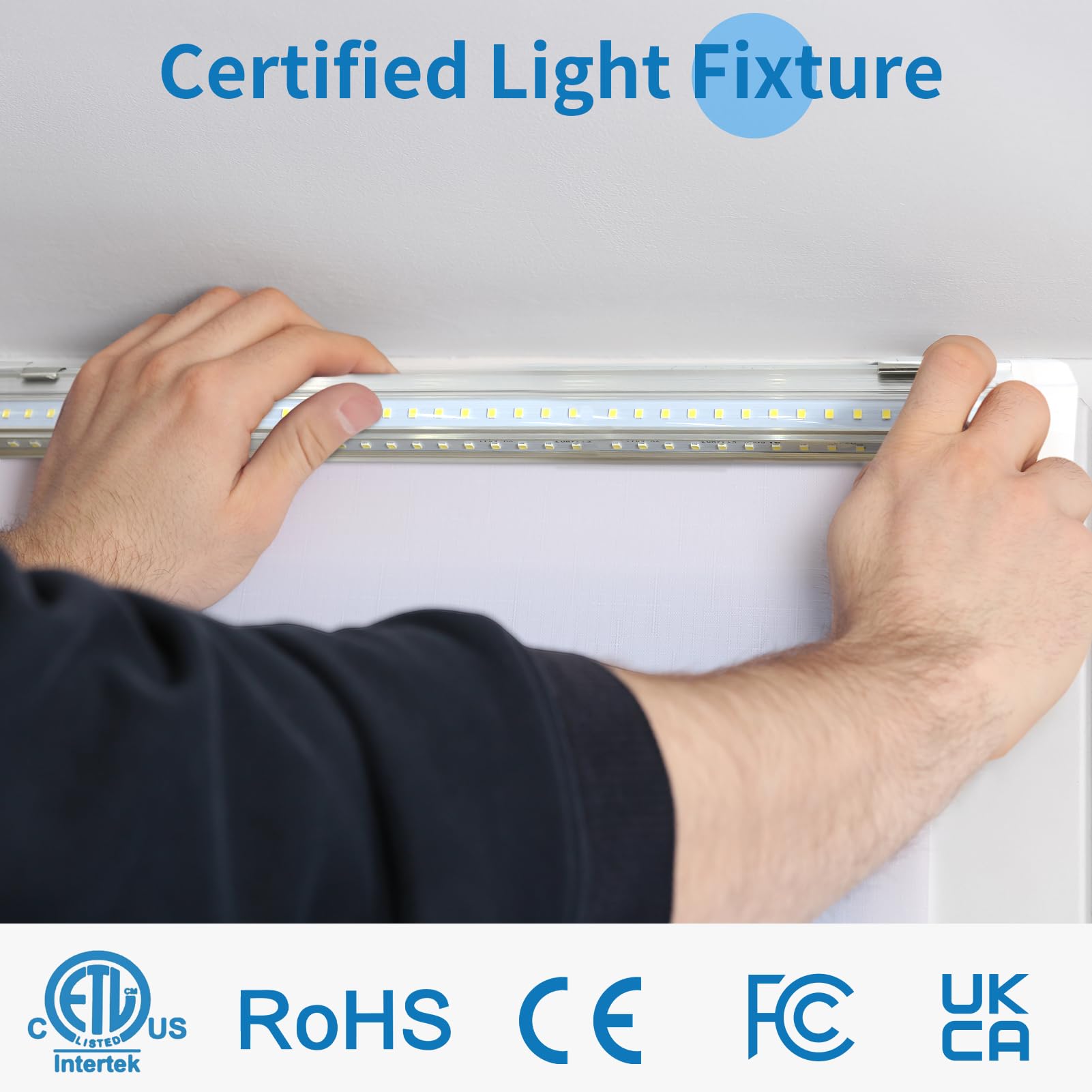 4-Pack Linkable 6FT LED Shop Lights for Garage - 60W T8 Integrated Tube Fixture, 8000LM Daylight White (6000K), V-Shape Clear Lens, Plug & Play - Perfect for Basements, Workshops, and Office Lighting