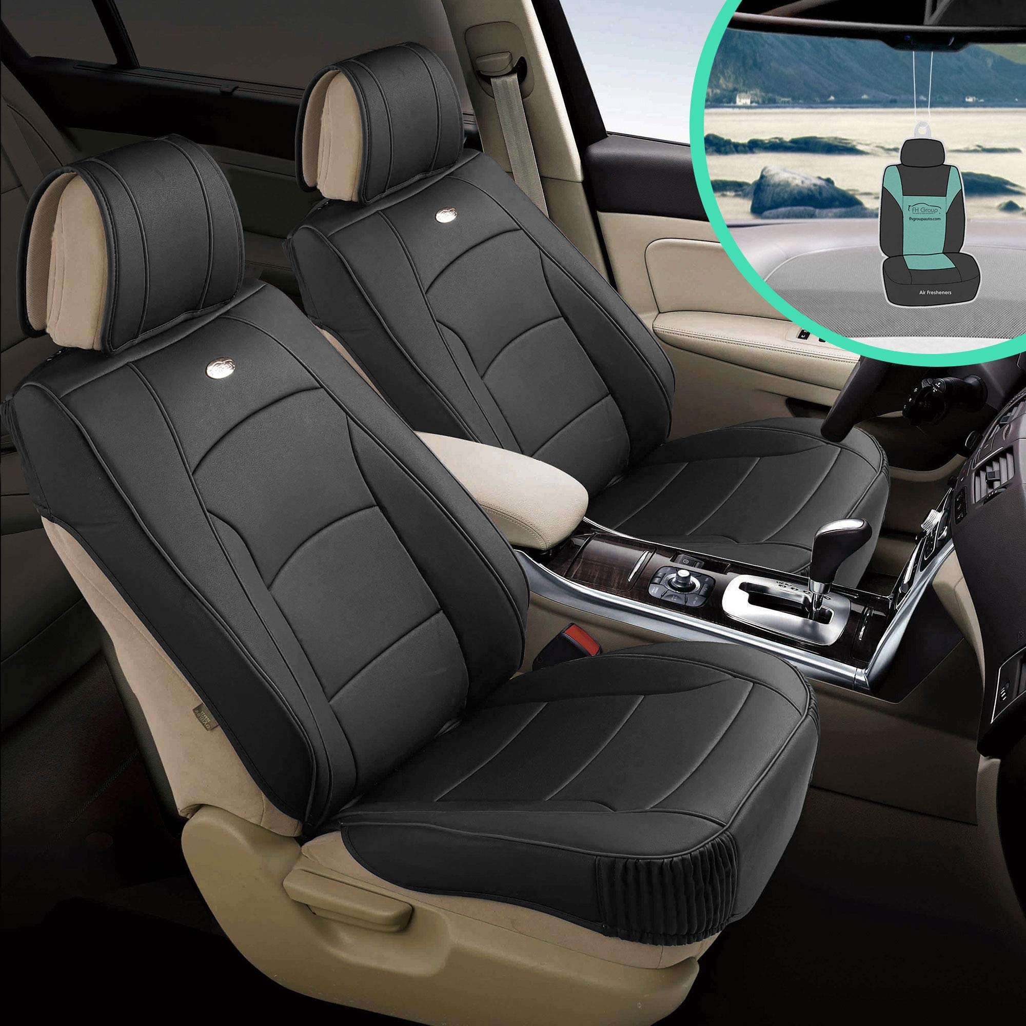 Premium FH Group Car Seat Covers - Universal Fit for Cars, Trucks & SUVs | Black Ultra Comfort Leatherette | Waterproof Seat Protector | Perfect for Daily Commute, Road Trips & Family Travel