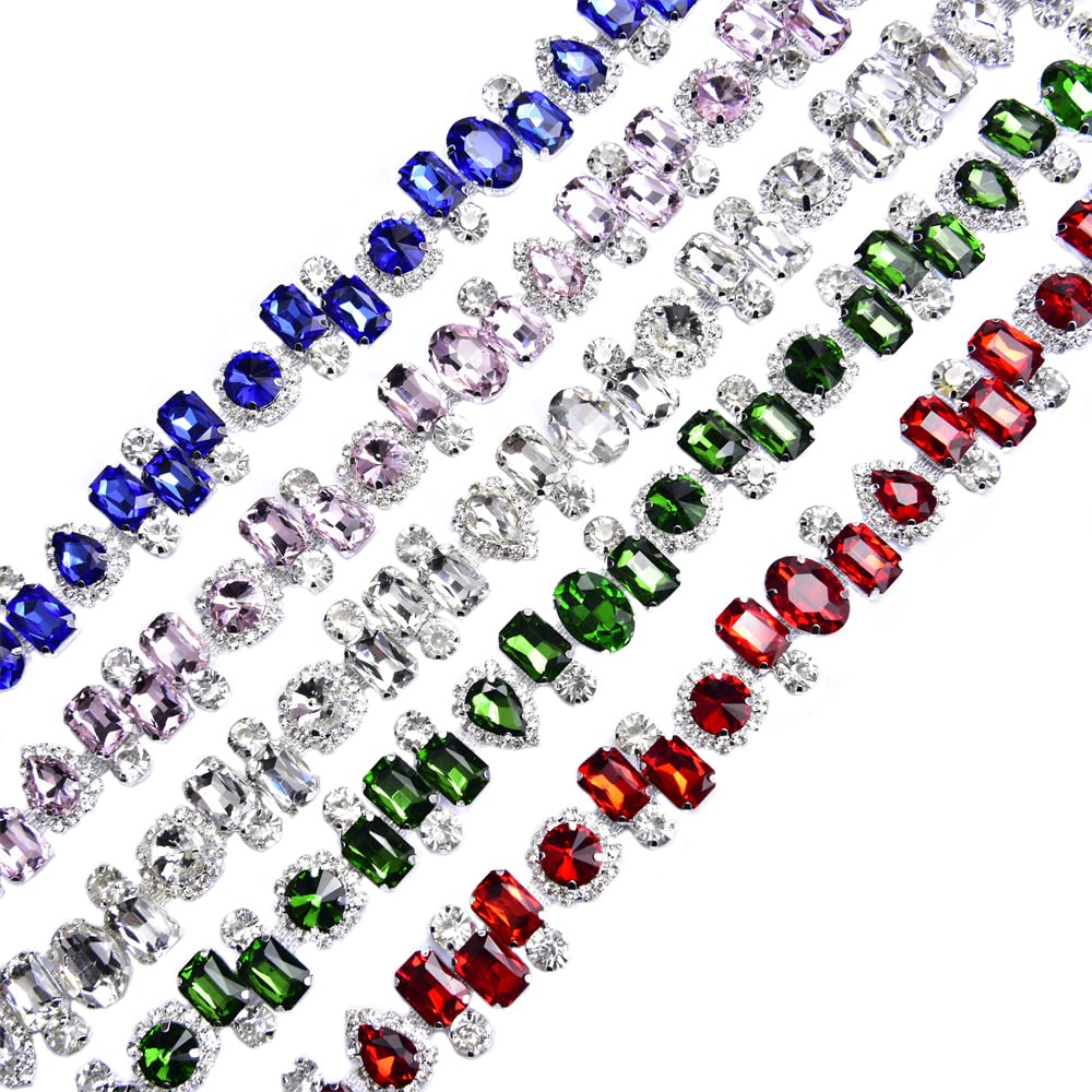 XINMILI 1 Yard Flower Rhinestone Claw Chain - Diamond Crystal Trim for DIY Necklace, Clothing & Luggage Accessories (2.2CM Width, Siam) - Perfect for Jewelry Making, Dress Embellishment & Bag Decoration