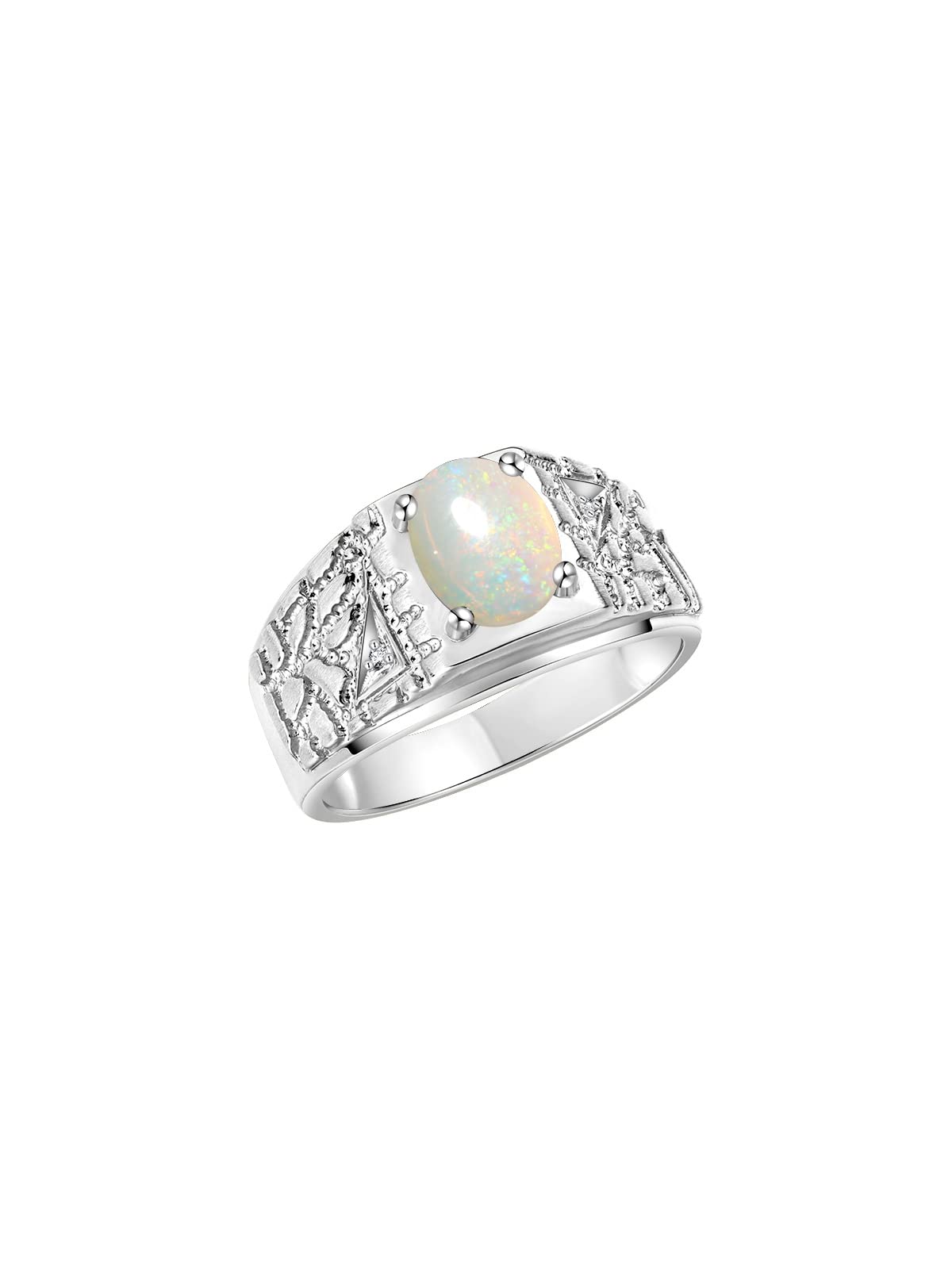 Rylos Men's Designer Nugget Ring - 9X7MM Oval Gemstone & Diamond Sterling Silver Birthstone Ring for Men (Sizes 8-13) | Perfect Gift for Anniversary, Birthday & Special Occasions