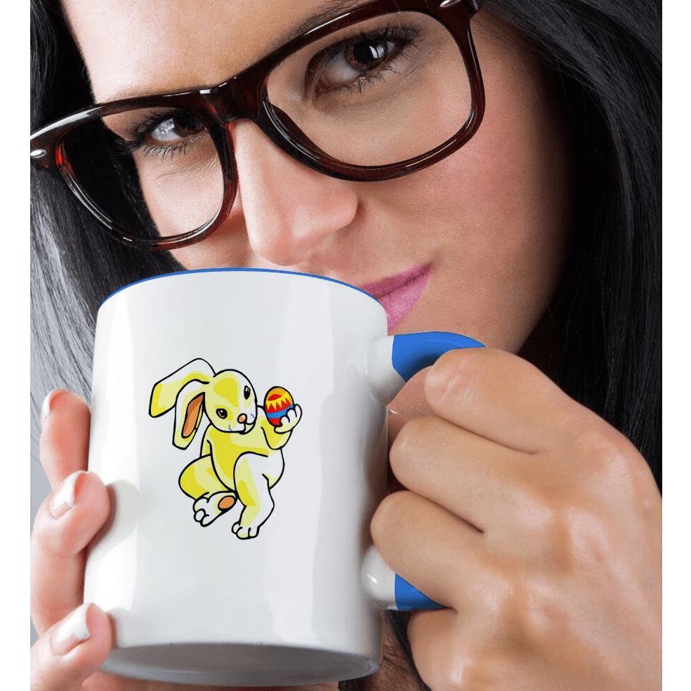 11oz Funny Easter Bunny Holding Egg Coffee Mug - Yellow Novelty Gift for Holiday, Office & Home Use