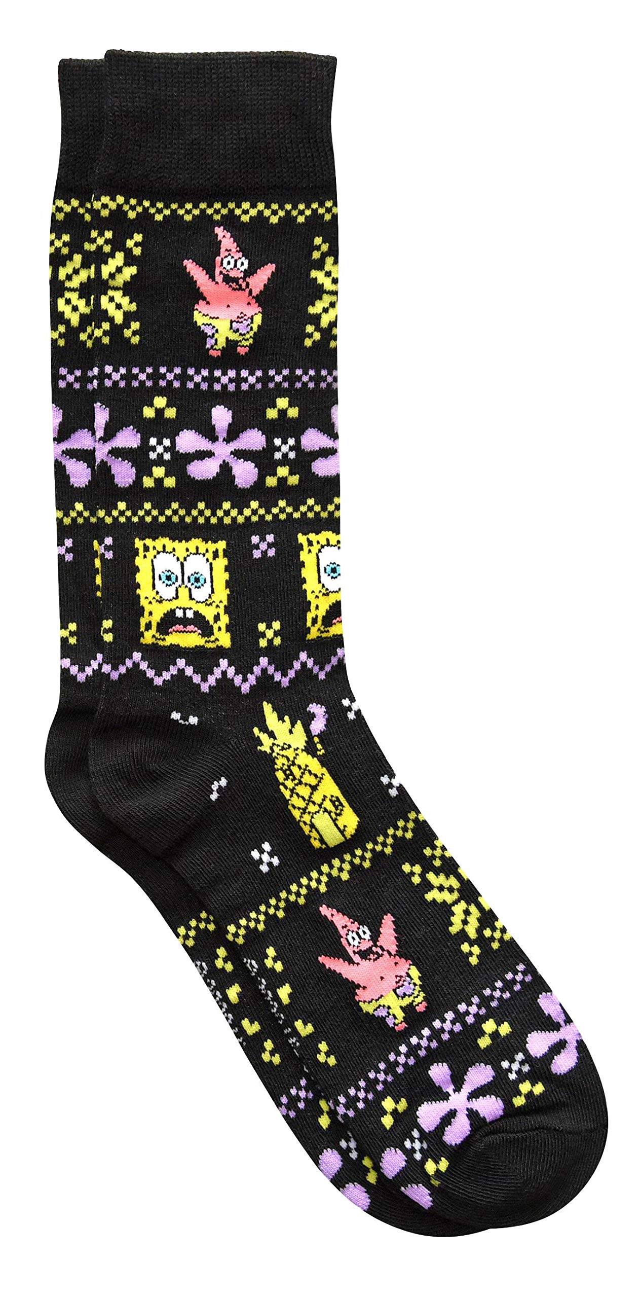 Spongebob Squarepants & Patrick Christmas Socks - 2 Pairs Ugly Sweater Pattern Crew Socks for Holiday Gifts, Xmas Party Outfits & Winter Cosplay