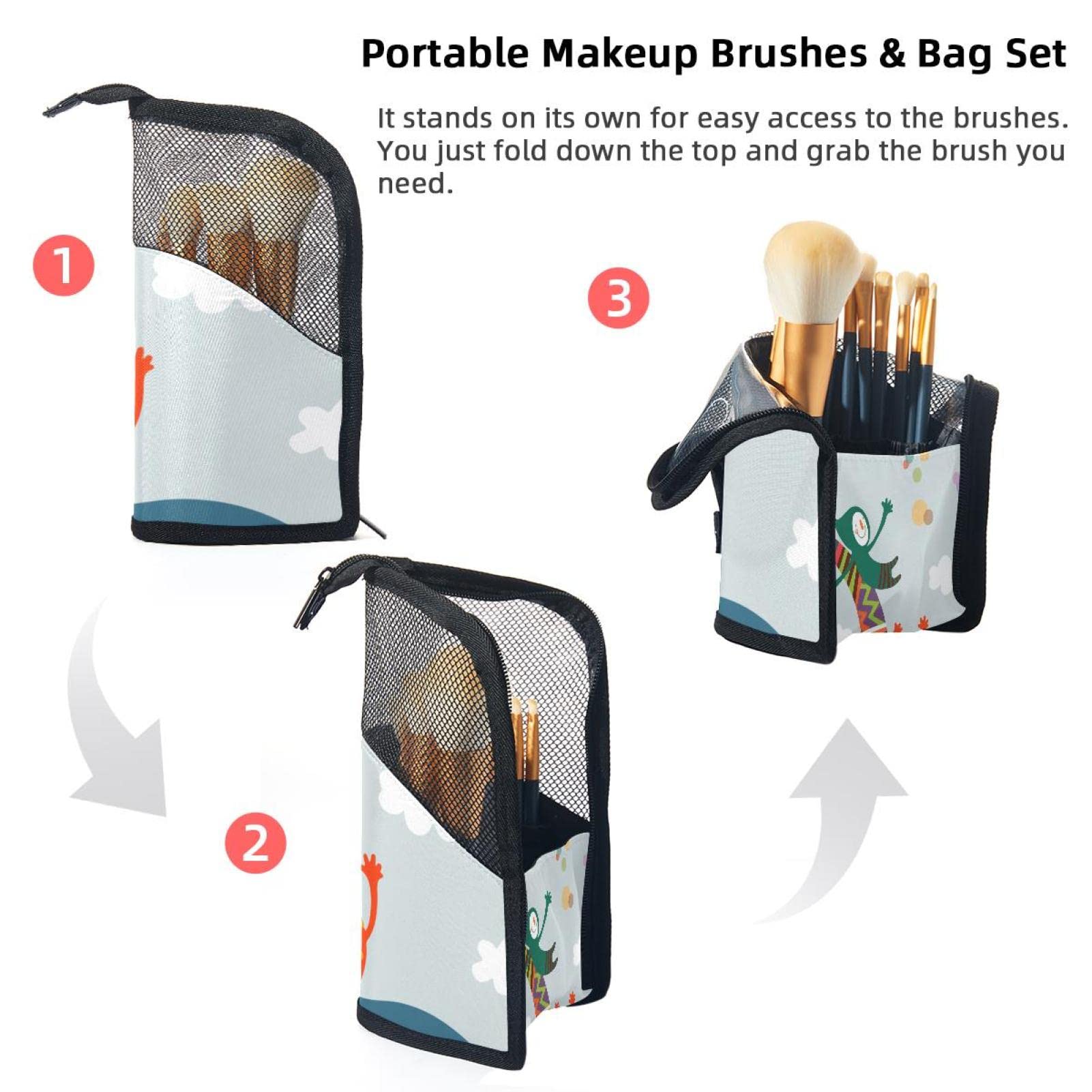 Portable Elephant Nose Makeup Brush Organizer Bag with 12 Slots - Cute Cartoon Design Cosmetic Brush Holder Case for Travel, Home & Professional Makeup Artists