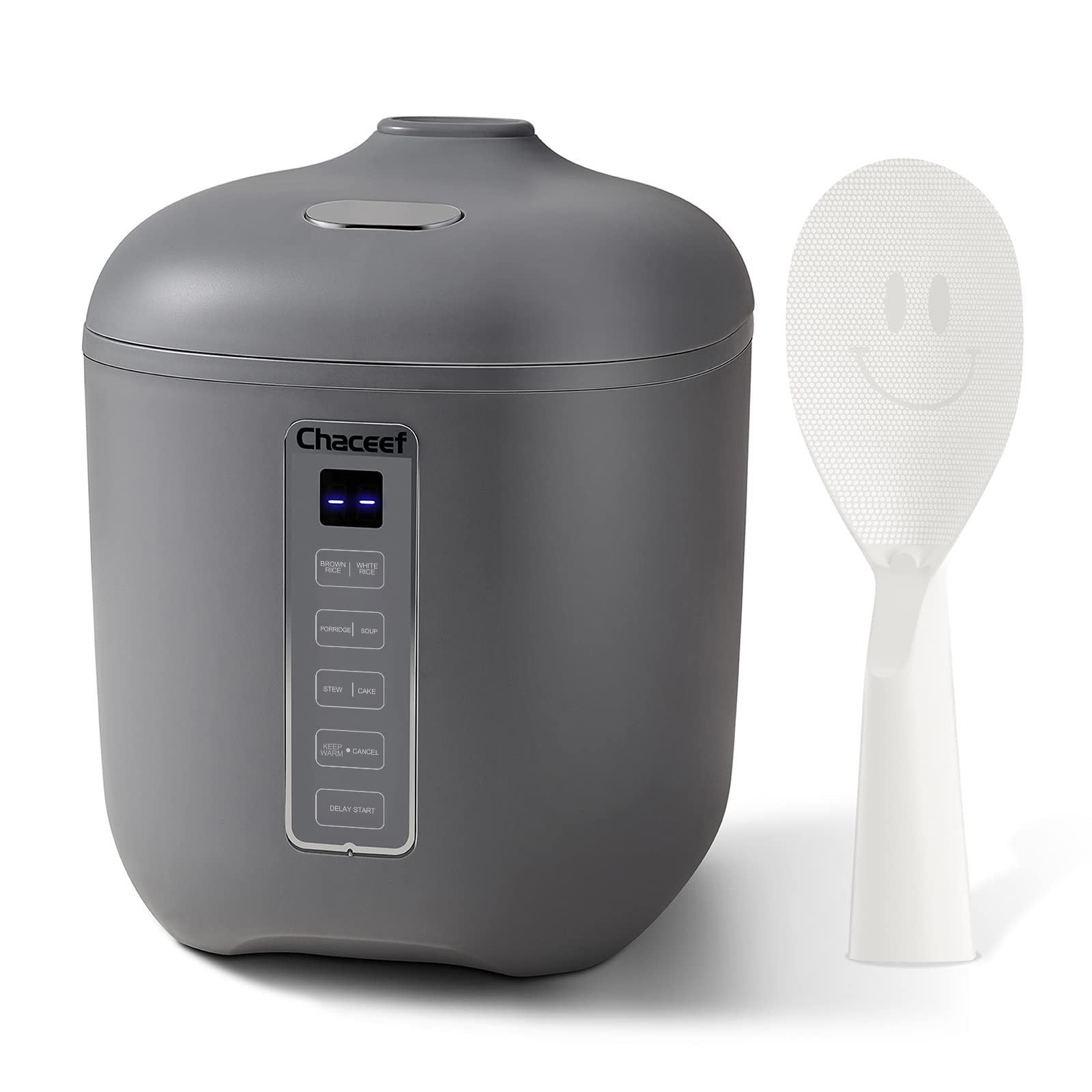 CHACEEF Mini Rice Cooker 2-Cups Uncooked (1.2L) - Portable Non-Stick Small Travel Rice Cooker with Smart Control, 24H Timer Delay & Keep Warm - Multifunction Food Steamer (Grey) - Perfect for Dorms, Offices & Camping Trips