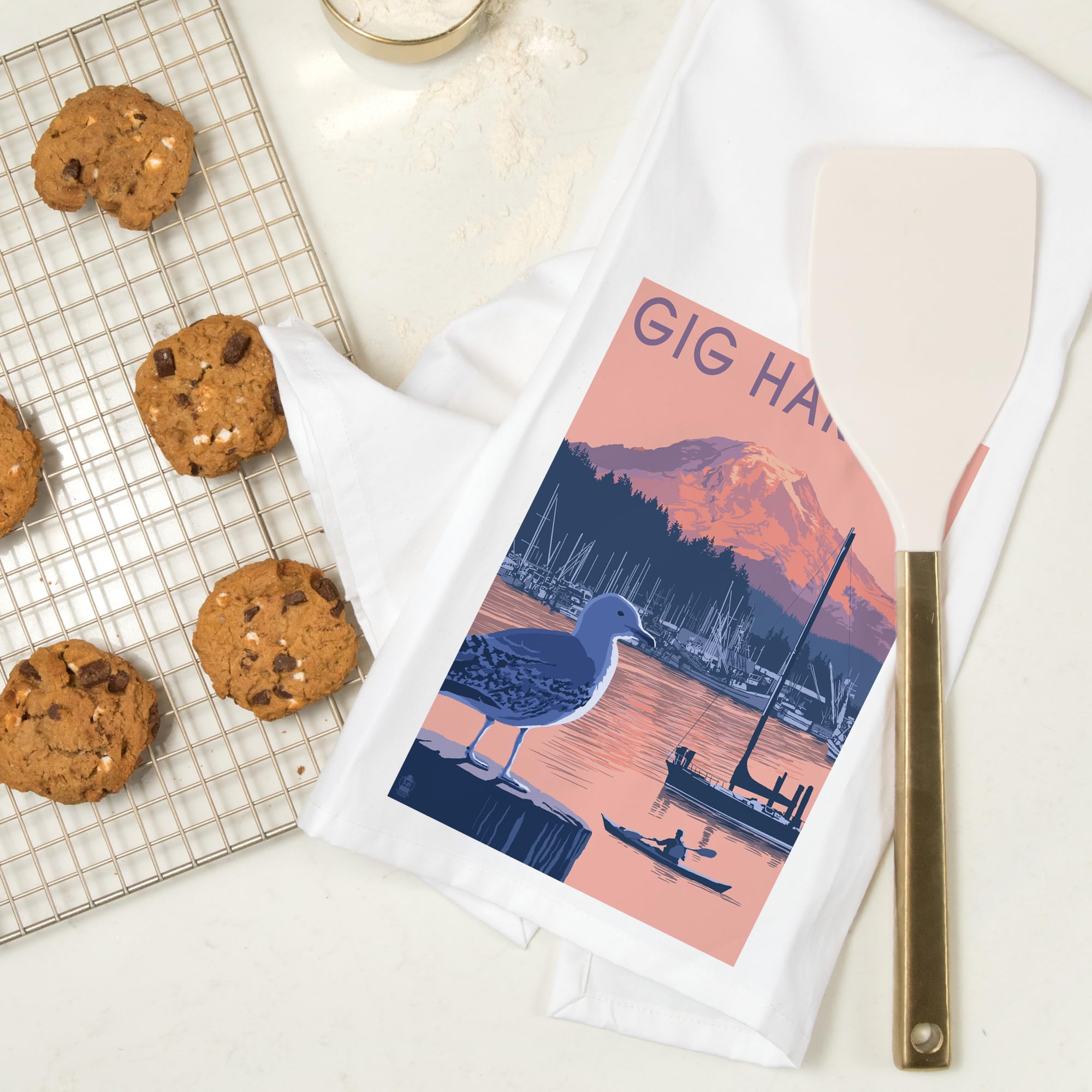 Lantern Press Gig Harbor Washington Sunset 100% Cotton Tea Towel - Decorative Hand Towel for Kitchen, Home Decor & Gift - Perfect for Drying Dishes, Decorating & Housewarming