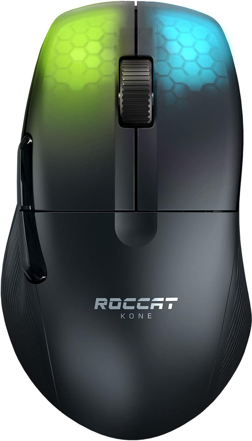 ROCCAT Kone Pro Air Wireless Gaming Mouse - Ergonomic RGB PC Gaming Mouse with Lightweight Design, 19K DPI Owl-Eye Sensor - Perfect for FPS, MOBA & Esports Gaming (Black)