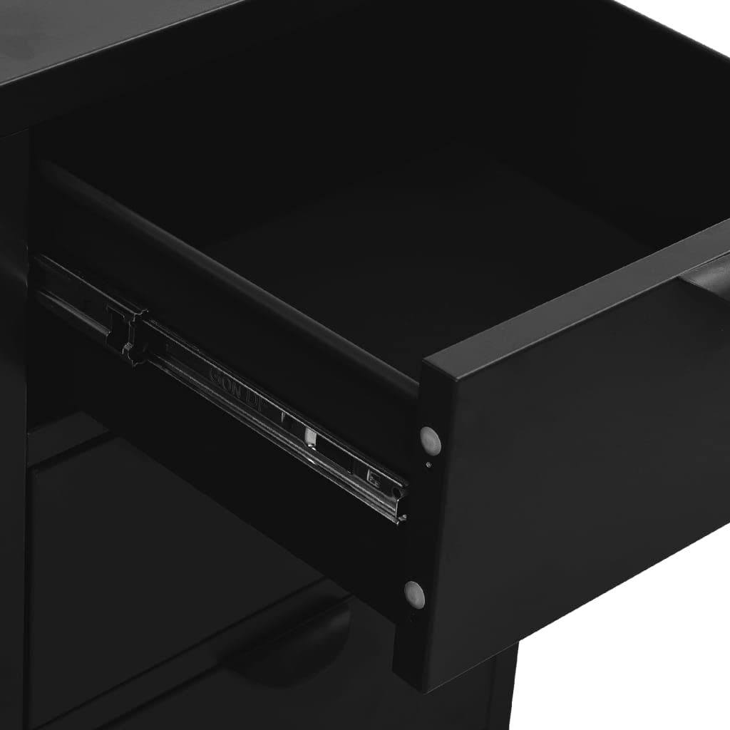 FAMIROSA Modern Black Steel Sideboard with 3 Drawers & Adjustable Shelf - 29.5