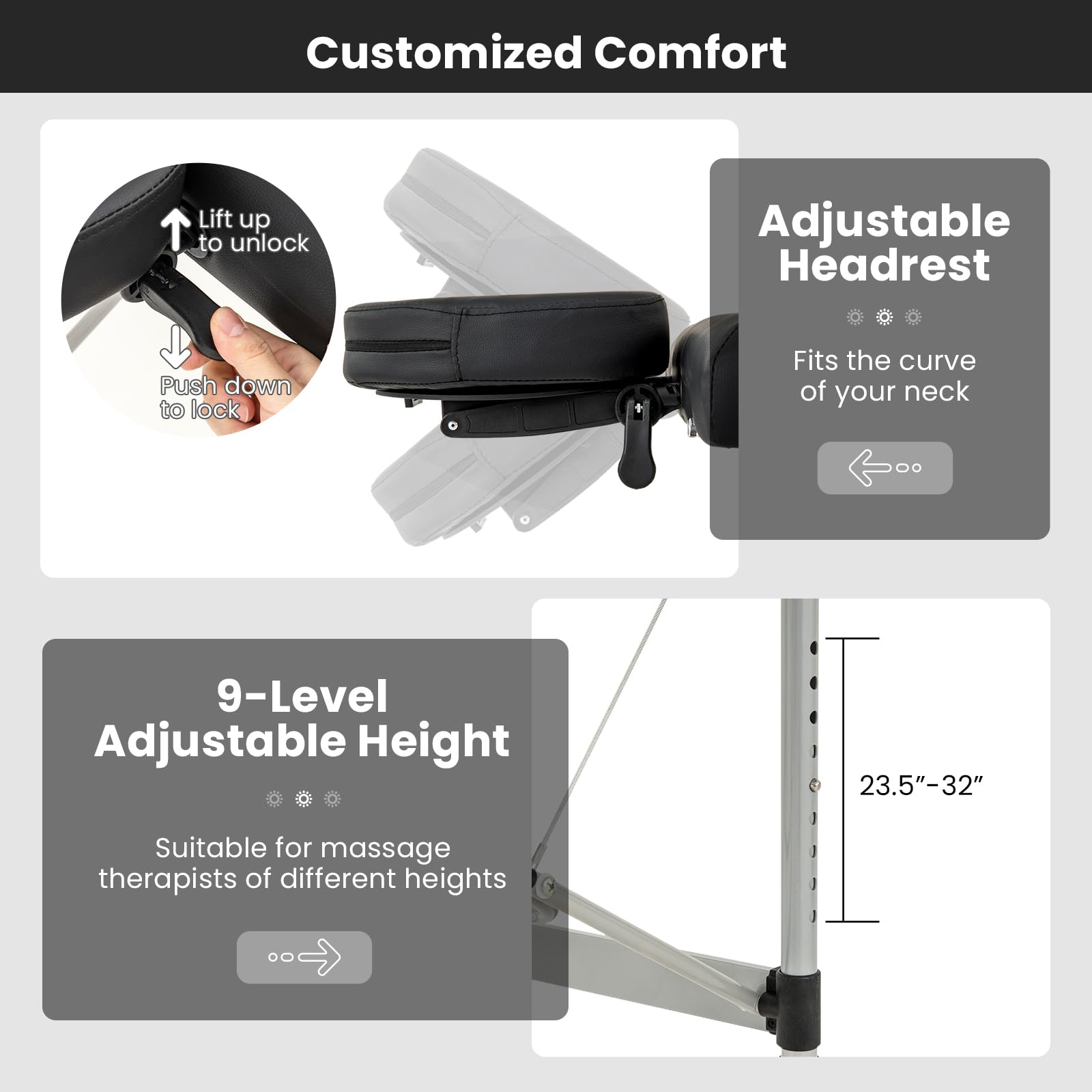Professional Portable Massage Table - Adjustable Height Folding Massage Bed with Carrying Bag, Sturdy Aluminum Frame for Salon, Spa, Tattoo & Esthetician Use - Perfect for Home & Professional Massage Therapy (Black)