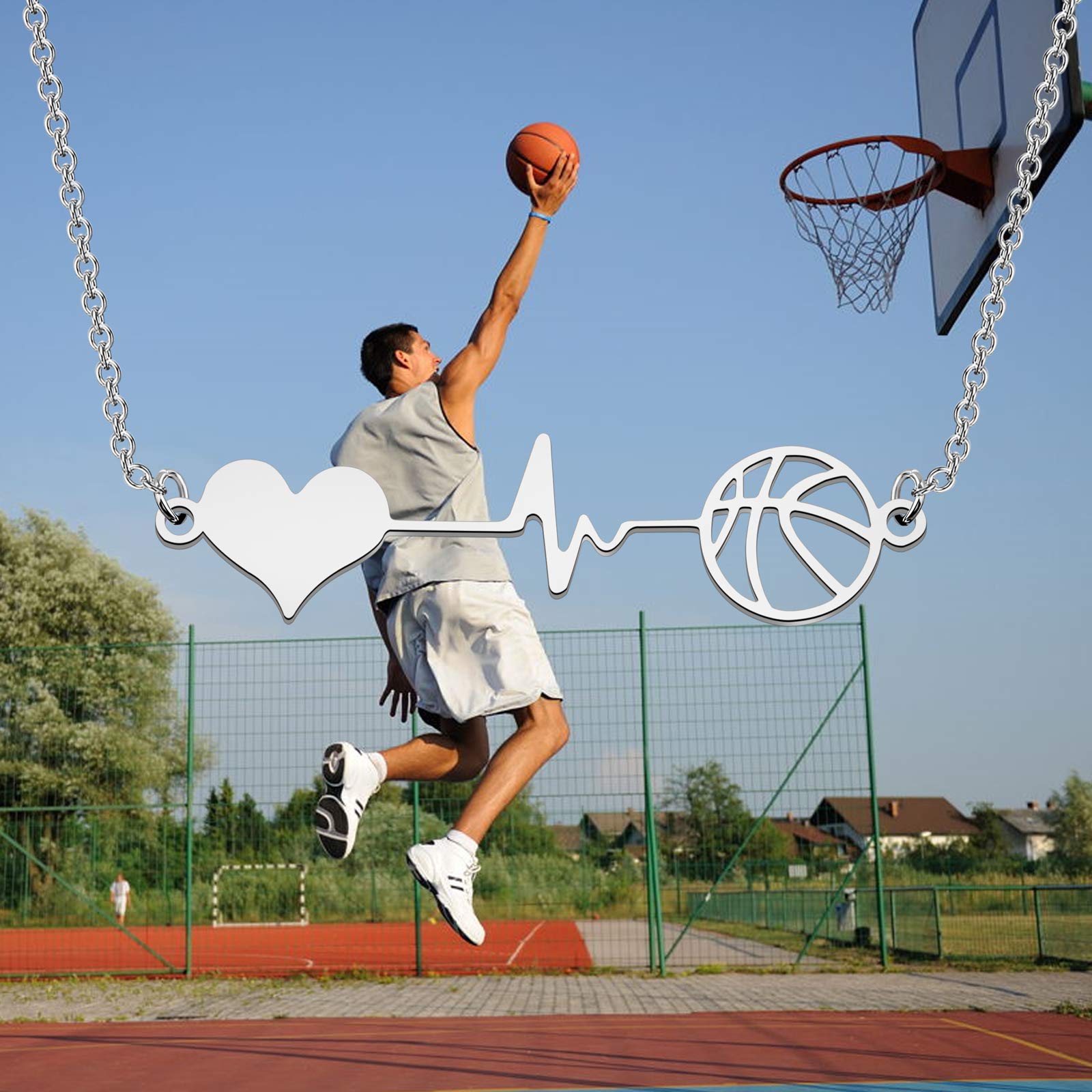 WSNANG Minimalist Hollow Basketball Necklace - Heartbeat Basketball Jewelry Gift for Basketball Lovers, Sports Enthusiasts & Teens | Perfect for Game Day, Birthday Presents & Fan Appreciation