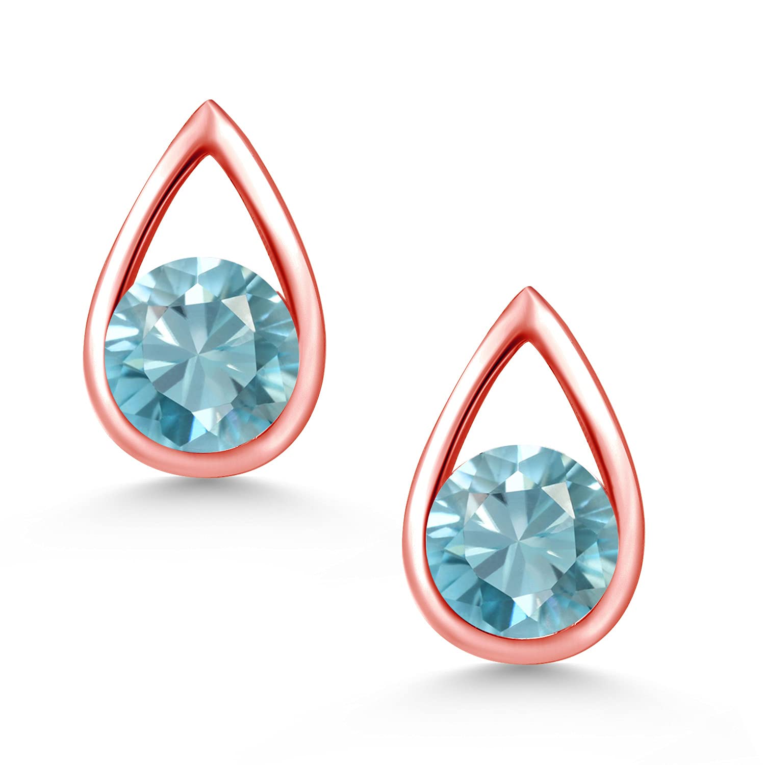 Gem Stone King Teardrop Stud Earrings for Women & Men - 18K Rose Gold Plated Sterling Silver - 5mm Round Cut Birthstone Jewelry - Perfect Gift for Mom, Wife, Her | Elegant Everyday Wear & Special Occasion Gift