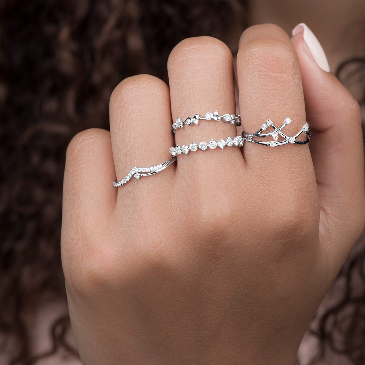 14K White Gold Interlocking Floating Diamond Ring for Women - Elegant Stackable Wedding Band, Anniversary Gift, Everyday Jewelry