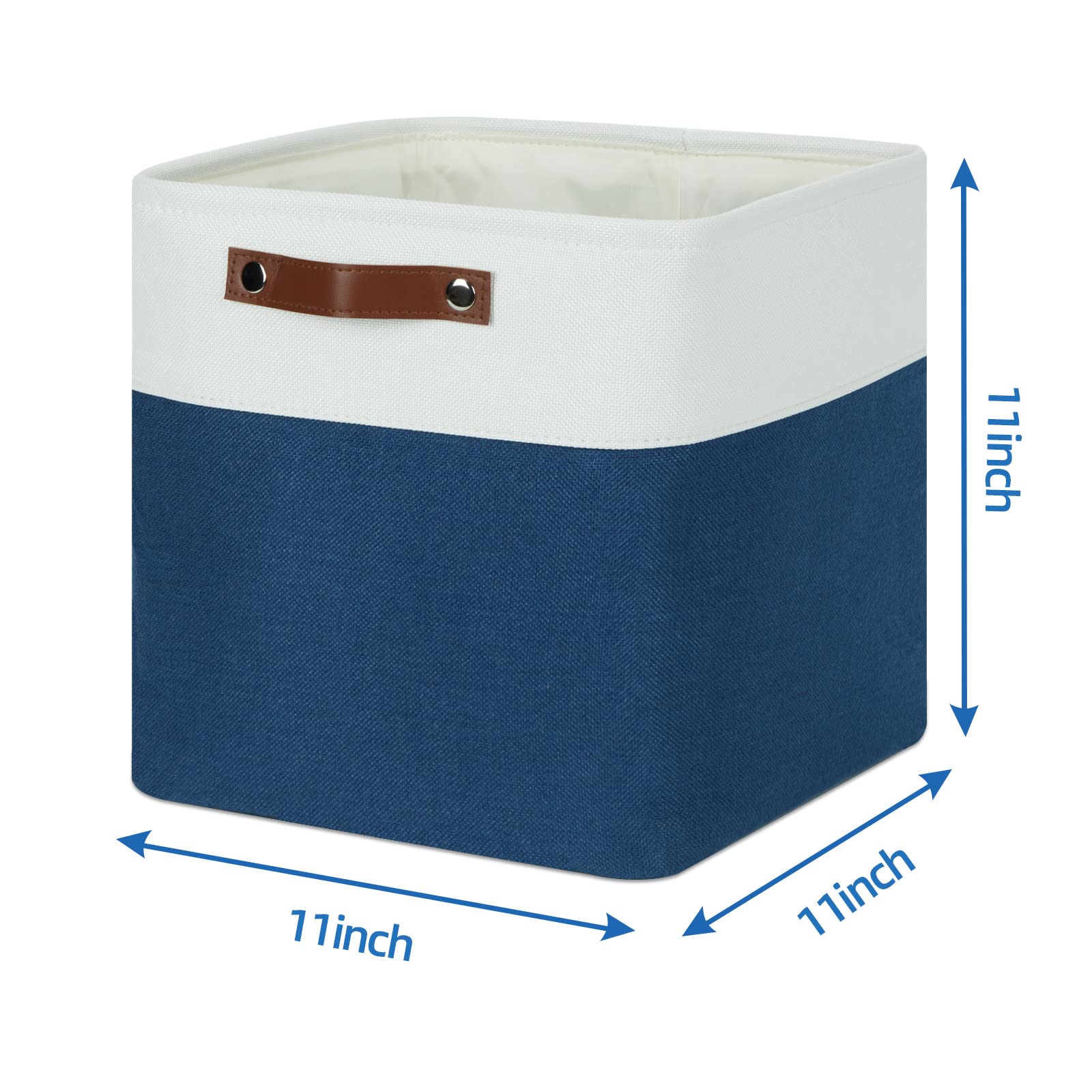Temary 4-Pack Fabric Storage Cubes 11x11 Inch - Blue & White Organizing Bins with Handles for Home, Closet, Office, Nursery | Perfect for Shelves, Toy Storage, and Gift Baskets