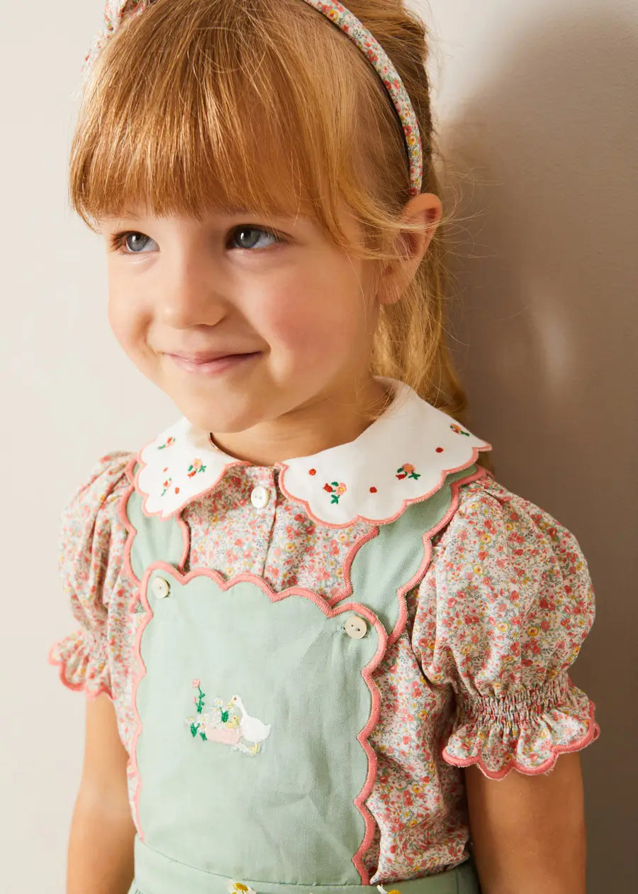 Floral Embroidered Short Sleeve Blouse for Girls - Coral Pink Cotton Top (18 Months to 10 Years) | Perfect for Spring Outfits, Birthday Parties & Family Photos