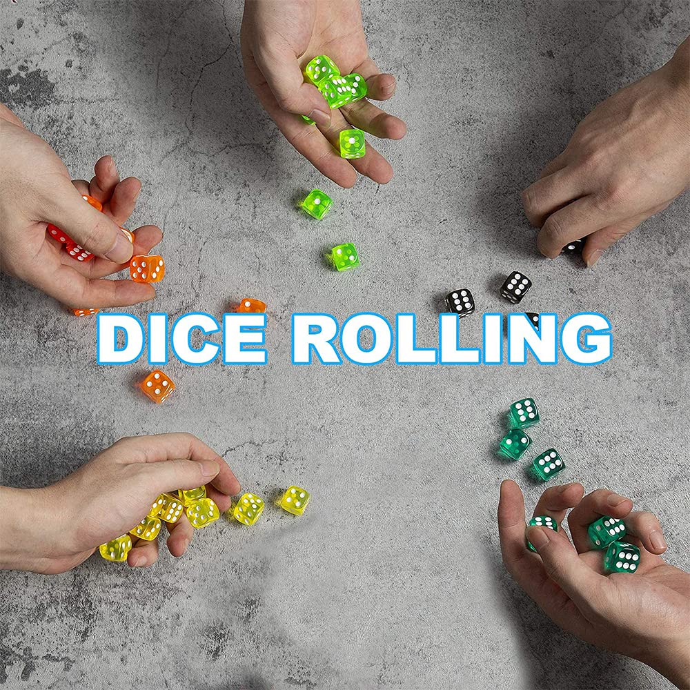 100-Piece 10-Color Transparent Acrylic 6-Sided Dice Set for DND, MTG, RPG, Tabletop Games - Perfect for Tenzi, Yahtzee, Bunco & Math Teaching | Great for Game Nights, Classroom Activities & Strategy Sessions