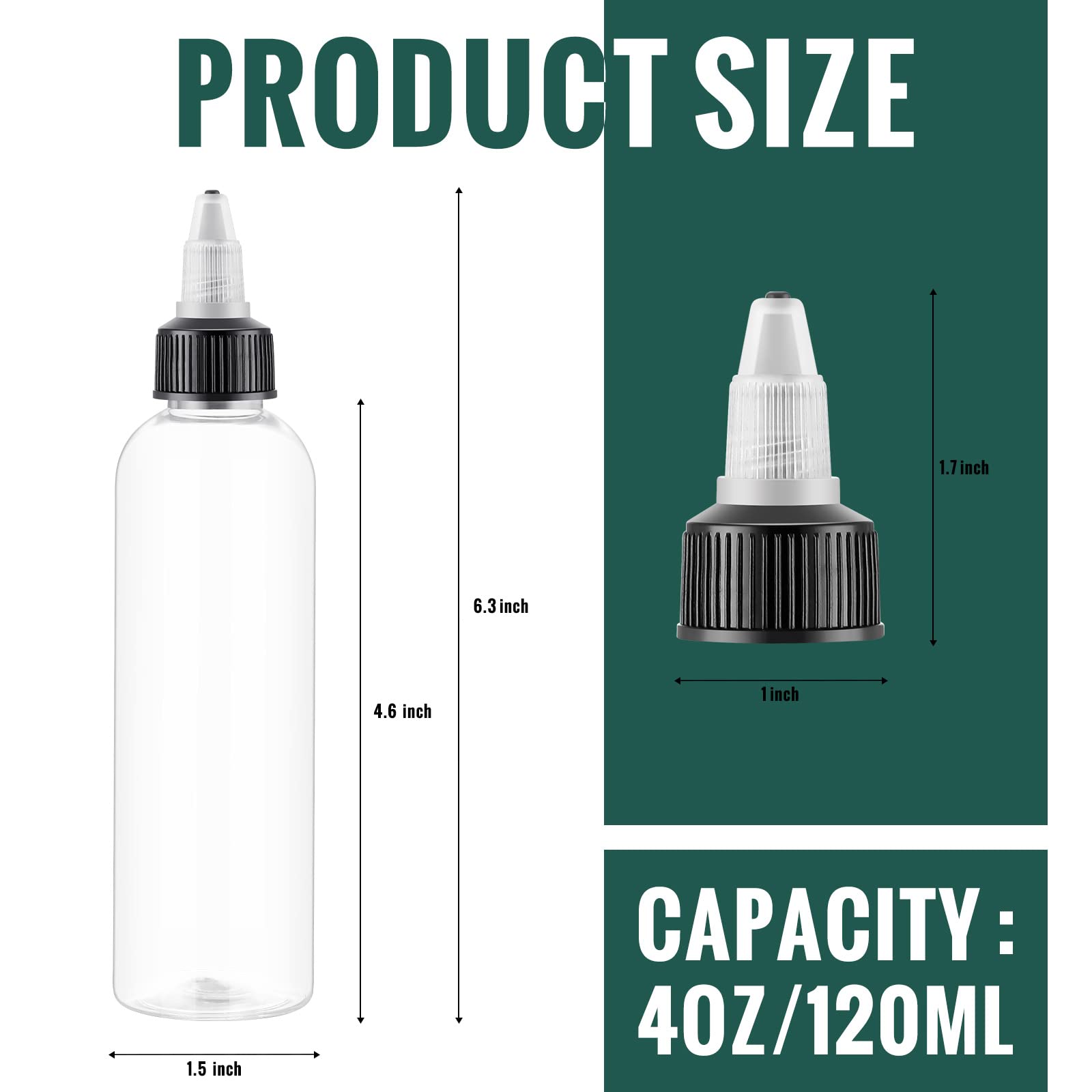 100 Pcs 4 oz Plastic Squeeze Bottles with 20/410 Twist Caps - Empty Boston Round Dispensing Bottles for Essential Oils, Hair Care, Condiments & Liquids | Perfect for DIY Beauty Products, Kitchen Use & Travel Containers