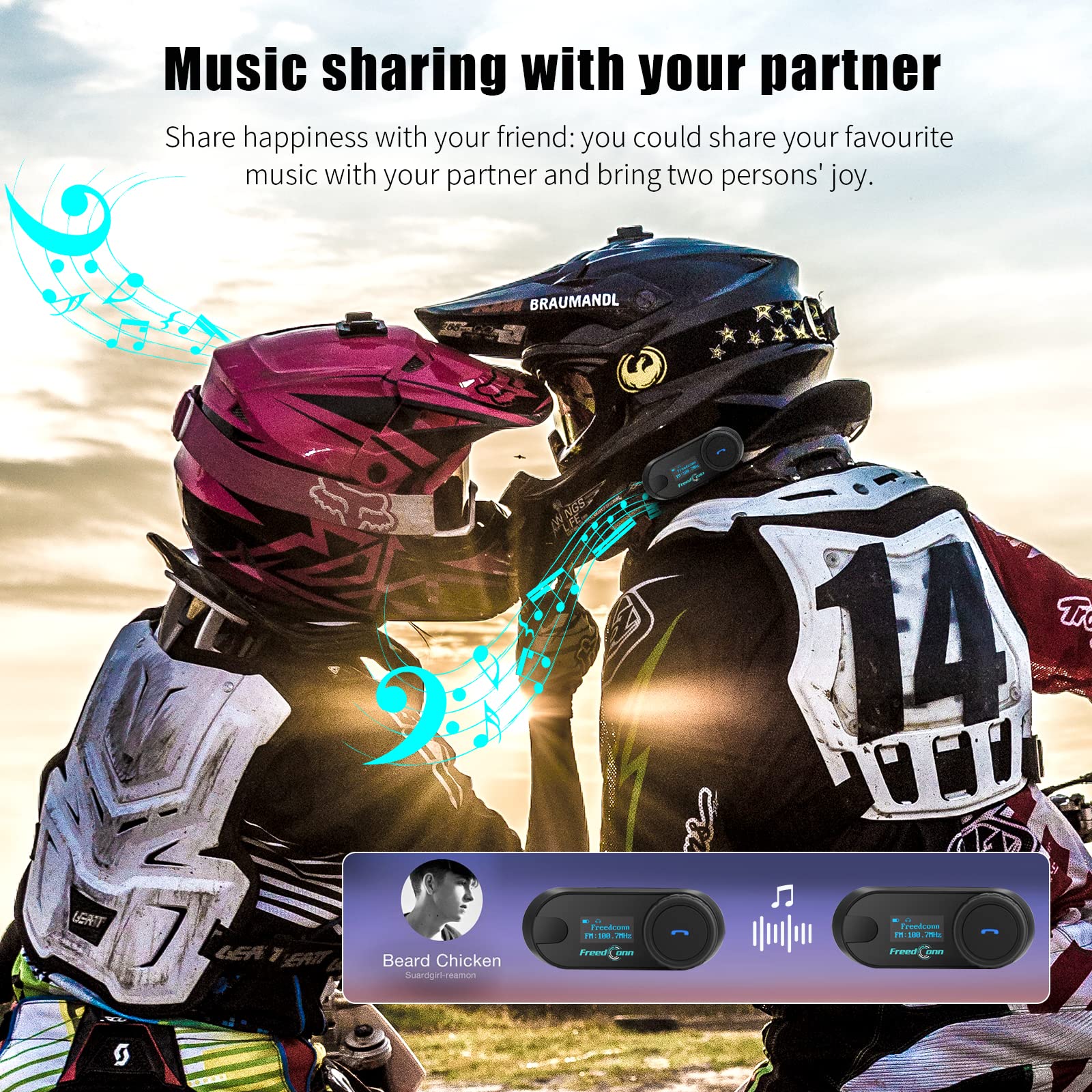 FreedConn Motorcycle Bluetooth Headset - TCOM SC Helmet Intercom with LCD Display, 3-Way Rider Communication System, 800M Range, Universal Fit for All Helmets | Music Sharing, FM Radio, Hard & Soft Mic | Perfect for Group Riding, Touring & Daily Commutes