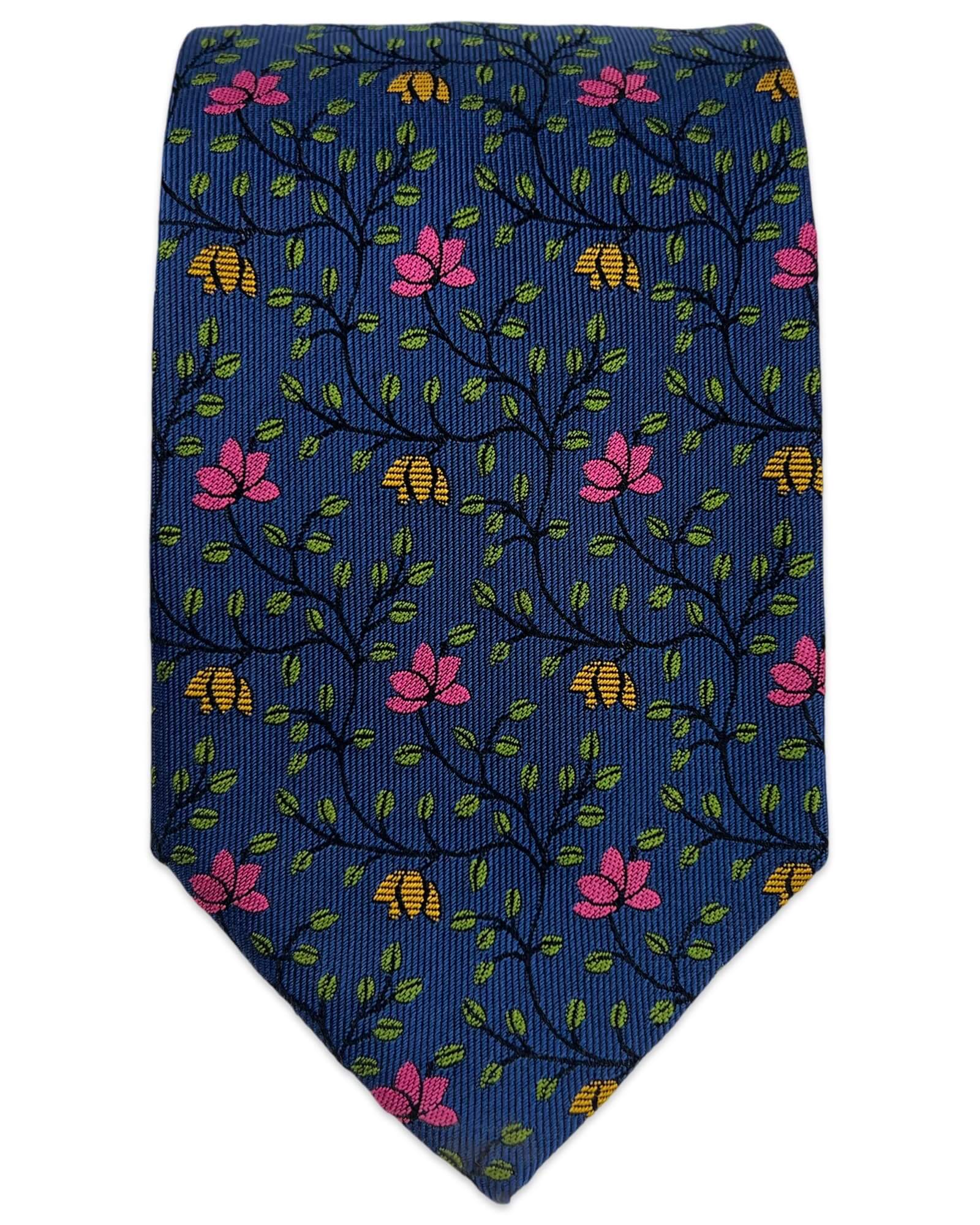 ROBERT KEYTE Navy Blue Floral Necktie for Men - Elegant Silk Tie for Weddings, Business & Formal Occasions