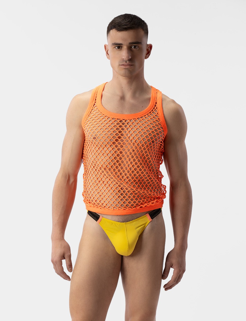 Berlin Daniya Fishnet Tank Top - Neon Orange | Sexy Mesh Crop Top for Women | Perfect for Parties, Festivals & Night Out