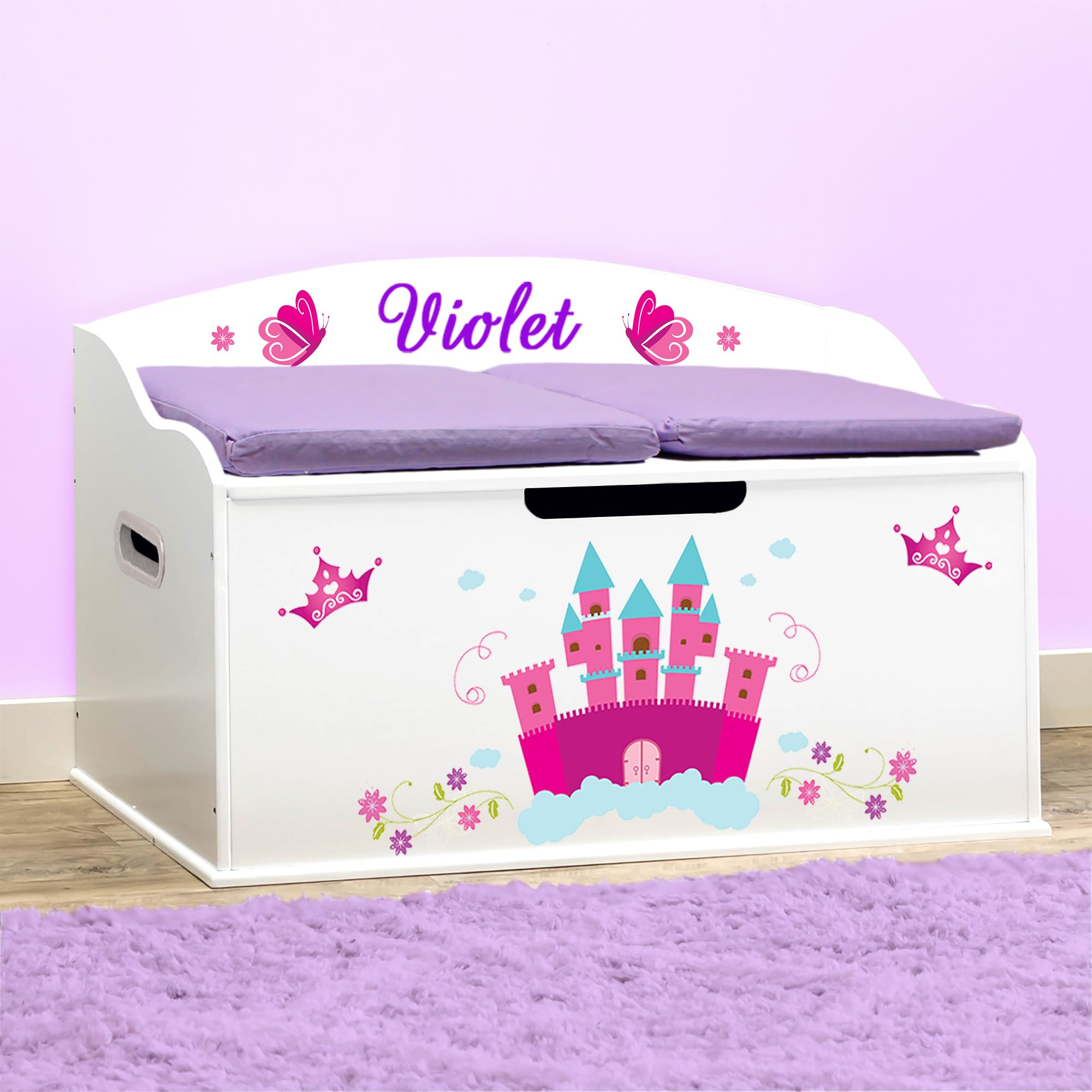 DIBSIES Personalized Creative Wonders Toy Box - Princess Design in White | Perfect for Kids' Room Storage & Organization