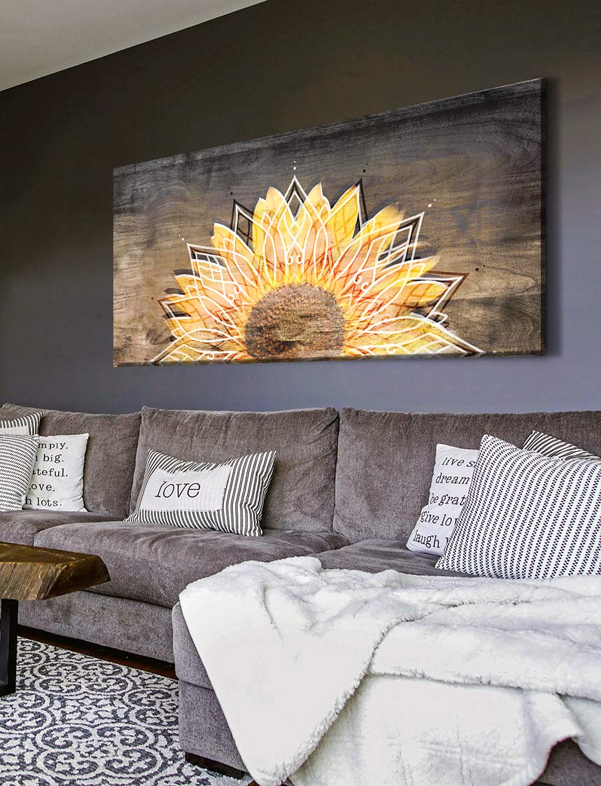 Boho Sunflower Wall Art - Yellow Sunflower Decor for Bedroom & Living Room - 60x27 Inch Floral Home Decor - Perfect for Bohemian Style, Nursery, Office & Farmhouse Decor