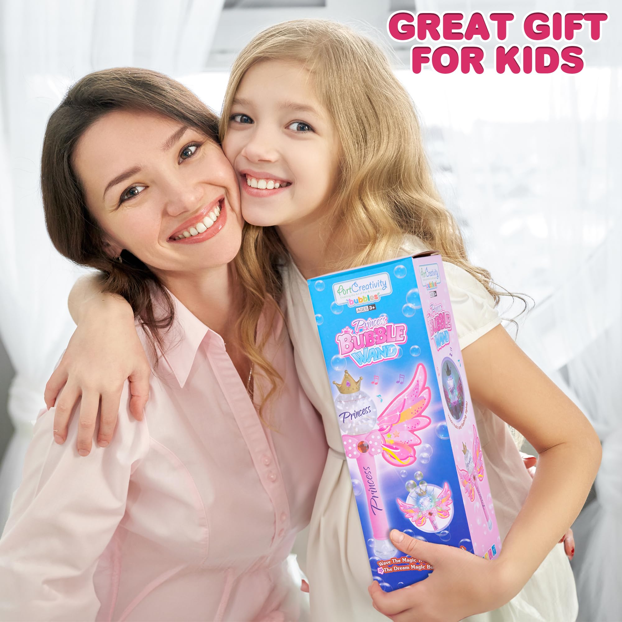 ArtCreativity LED Light Up Bubble Blower with Music - Princess Bubble Wand Toy for Kids (Includes Bubble Solution) | Perfect for Birthday Parties, Outdoor Play & Gift Giving