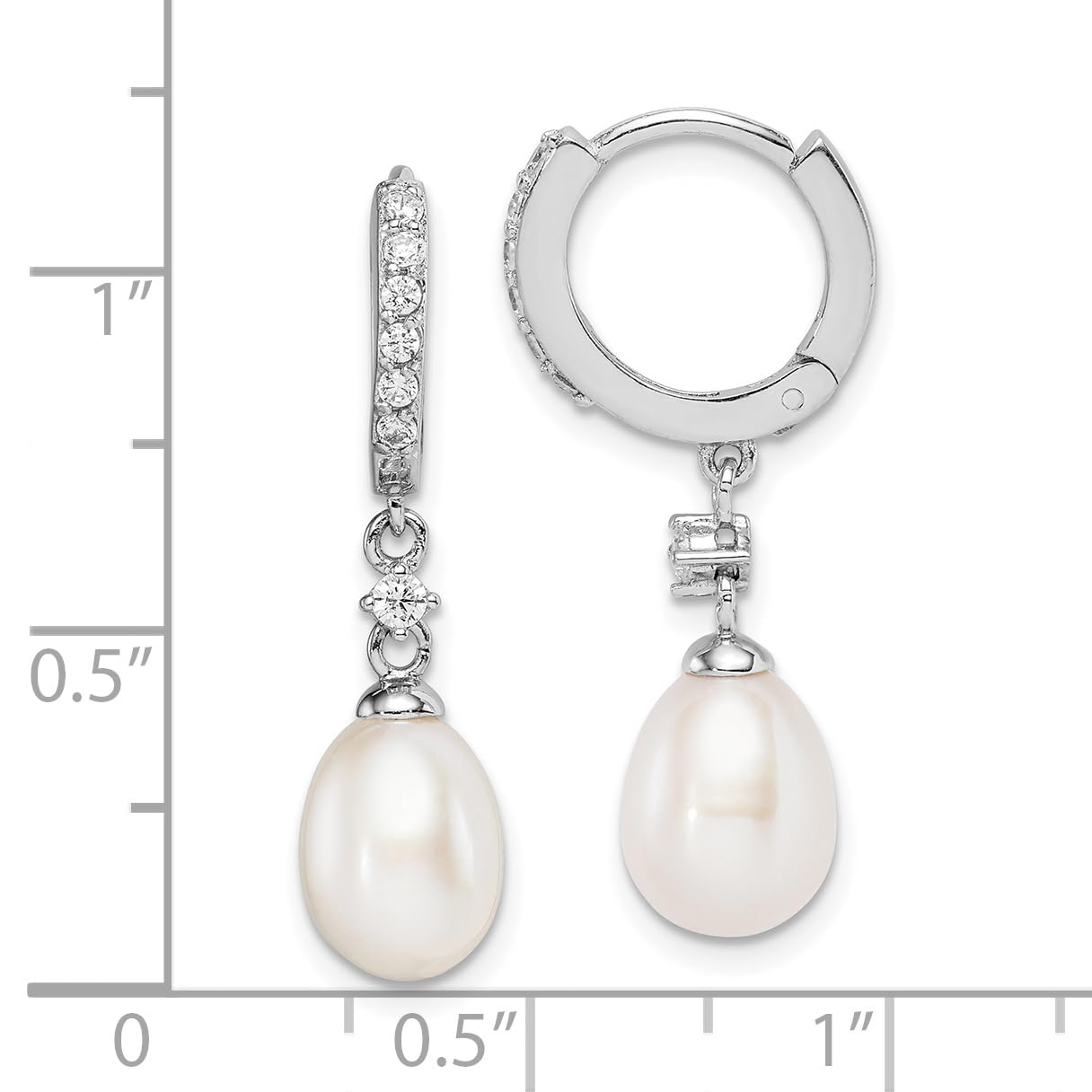 7-8mm Sterling Silver Rhod-plat Rice Pearl & CZ Hoop Dangle Earrings for Women | Elegant Fashion Jewelry for Parties, Weddings & Daily Wear