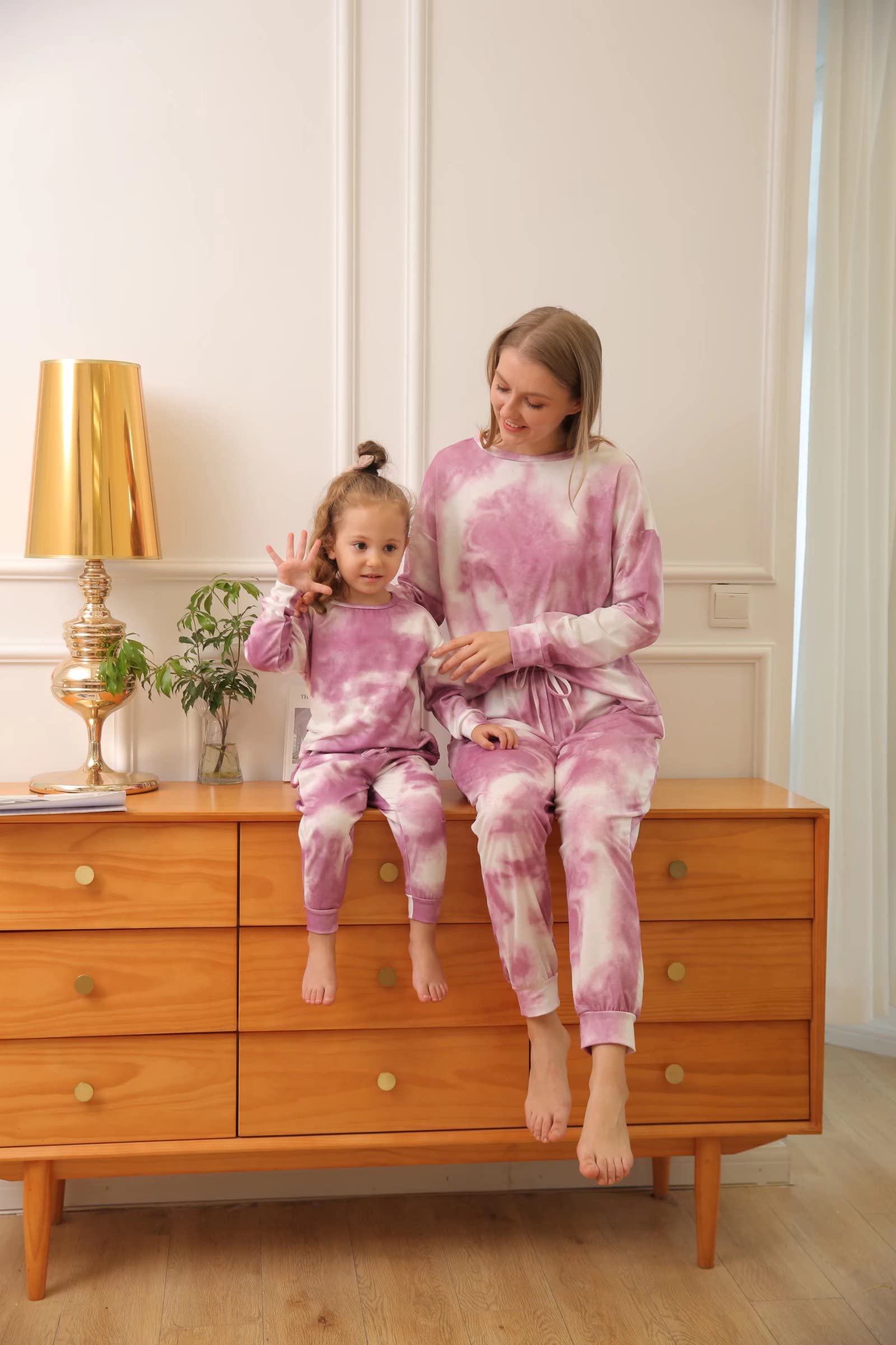 Mommy and Me Tie Dye Matching Sweatshirt & Jogger Pants Set - Cute Baby Girl Outfits, Long Sleeve Pullover Lounge Wear for Family Photos & Casual Outings