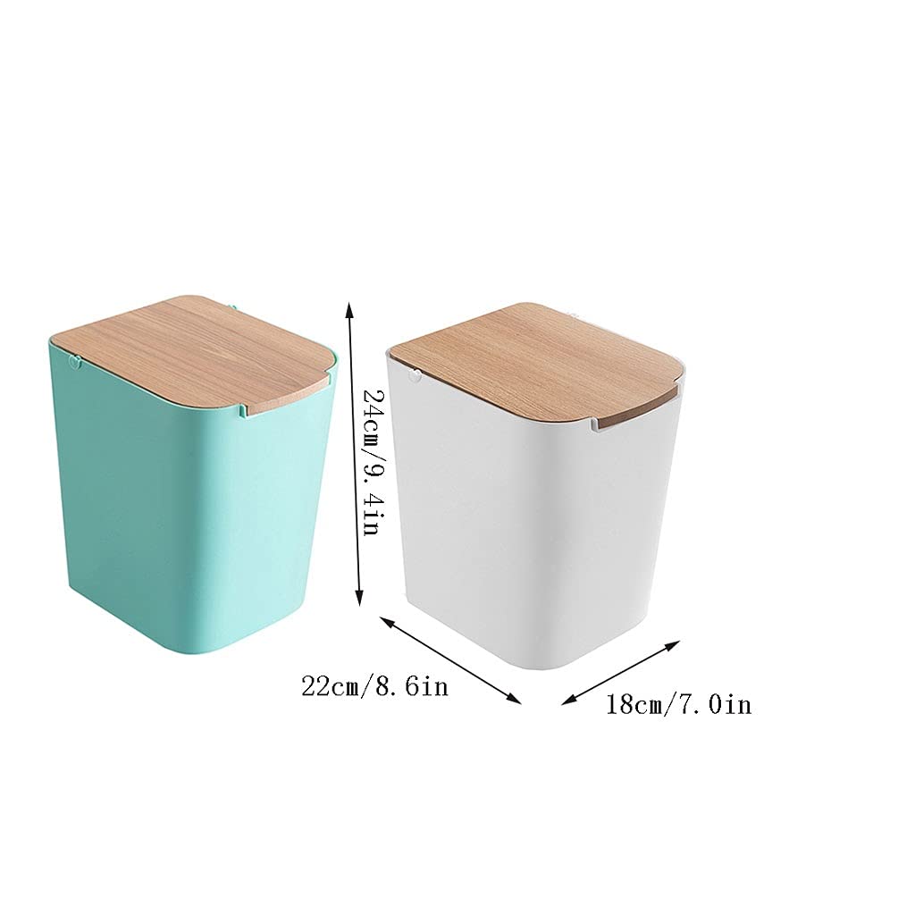 Creative Wooden Lid Trash Can for Kitchen & Bathroom - Flip Top Indoor Garbage Bin with Odor Control - White Household Waste Bin for Home, Office, Dorm Use
