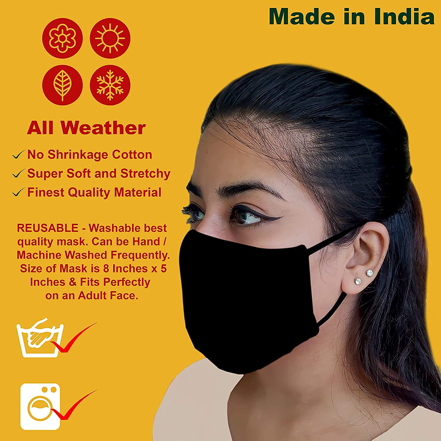 RK TRENDS Black Cotton Face Mask - Reusable, Super Soft & Washable for Dust & Airborne Particle Protection - Breathable Comfort for Men & Women - Perfect for Daily Commute, Travel & Outdoor Activities