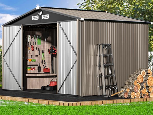 8x6 Metal Storage Shed - Waterproof Outdoor Storage Building with Lockable Doors for Backyard, Garden & Patio Organization | Durable Large Shed for Tools, Equipment & Seasonal Items