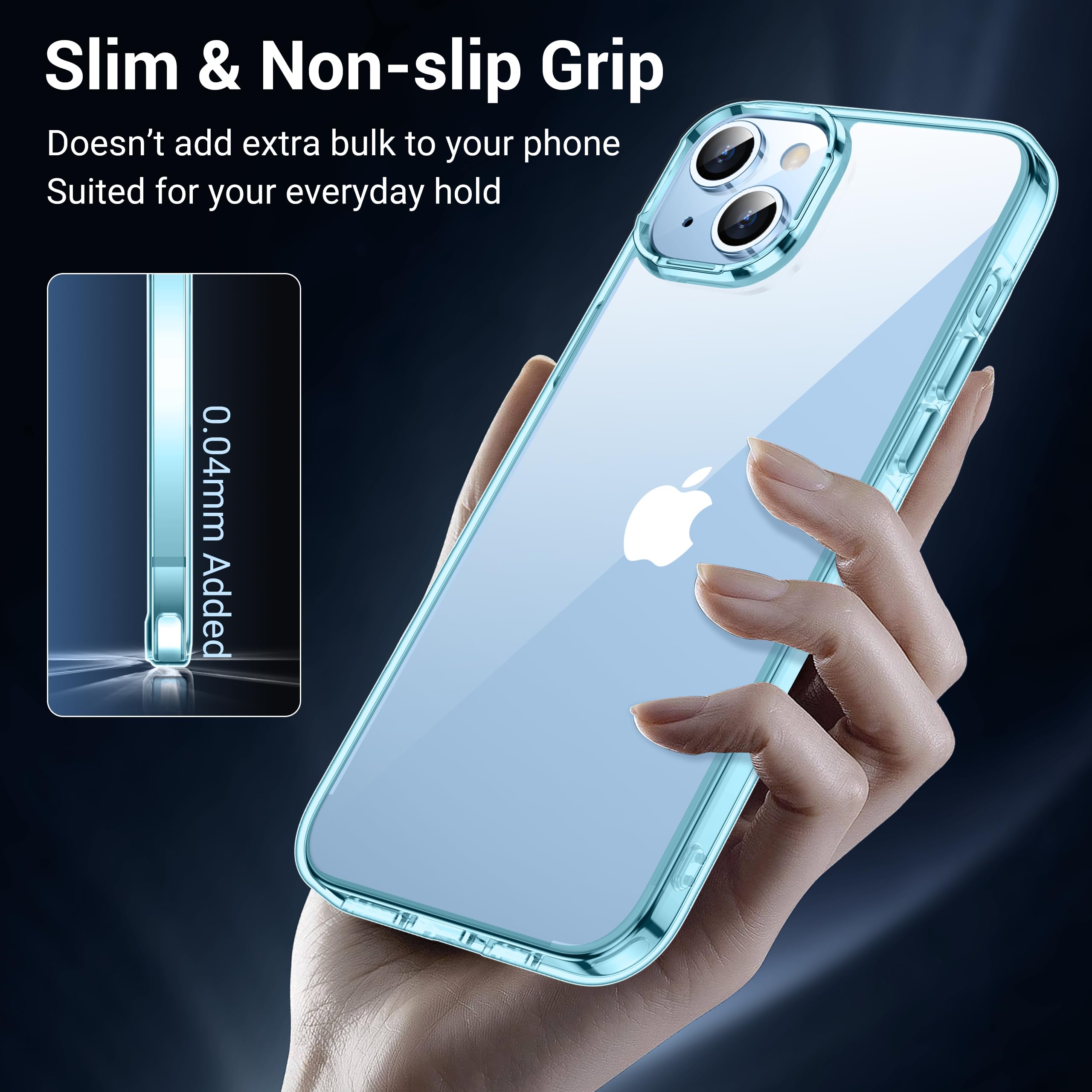 Premium Slim iPhone 15 Case & iPhone 14 Case - Military Grade 10FT Drop Protection | Anti-Yellowing Crystal Clear Design | Includes 2 Tempered Glass Screen Protectors (Crystal Blue) - Perfect for Everyday Use, Outdoor Activities & Travel Protection