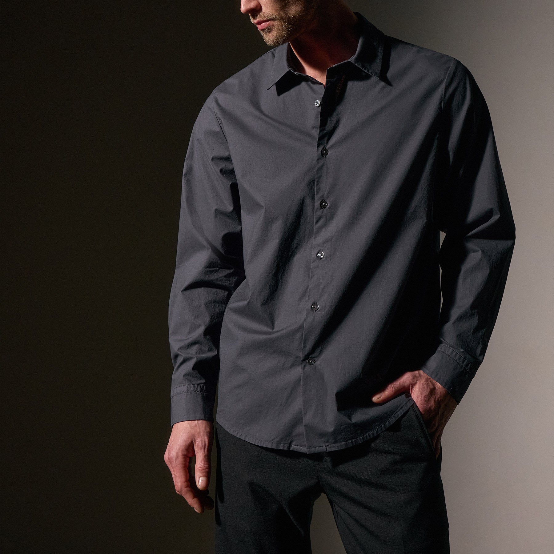 Stretch Poplin Shirt for Men - Comfortable Asphalt Gray Casual Button Down Shirt - Perfect for Office, Business Casual & Everyday Wear