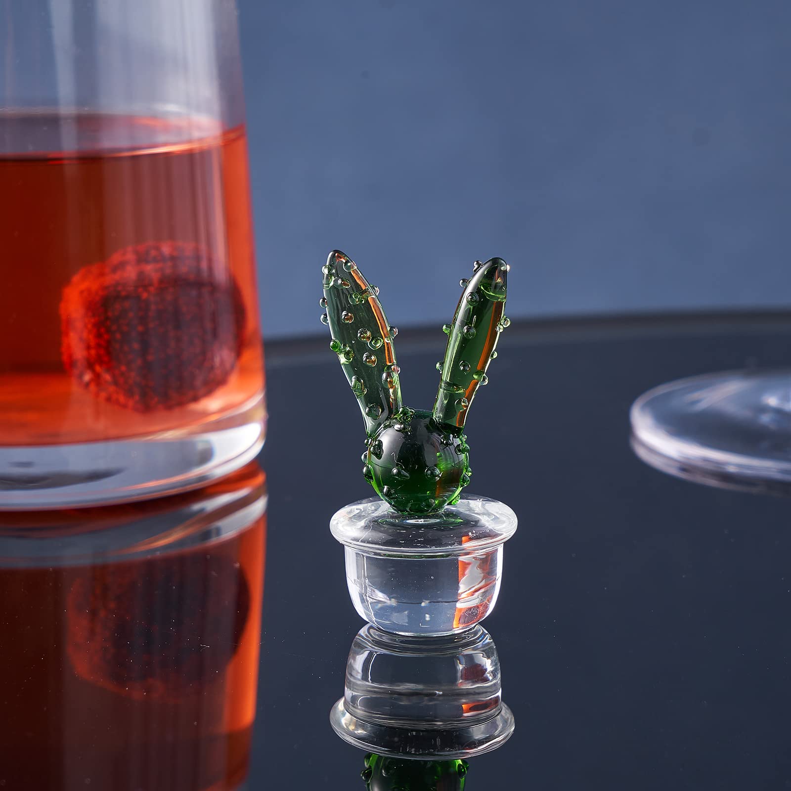 Handmade Murano-Style Blown Glass Rabbit Cactus Sculpture - Art Glass Figurine, Home Decor, Collectible Gift for Housewarming, Wedding & Birthday | Perfect for Living Room, Office Desk & Shelf Display